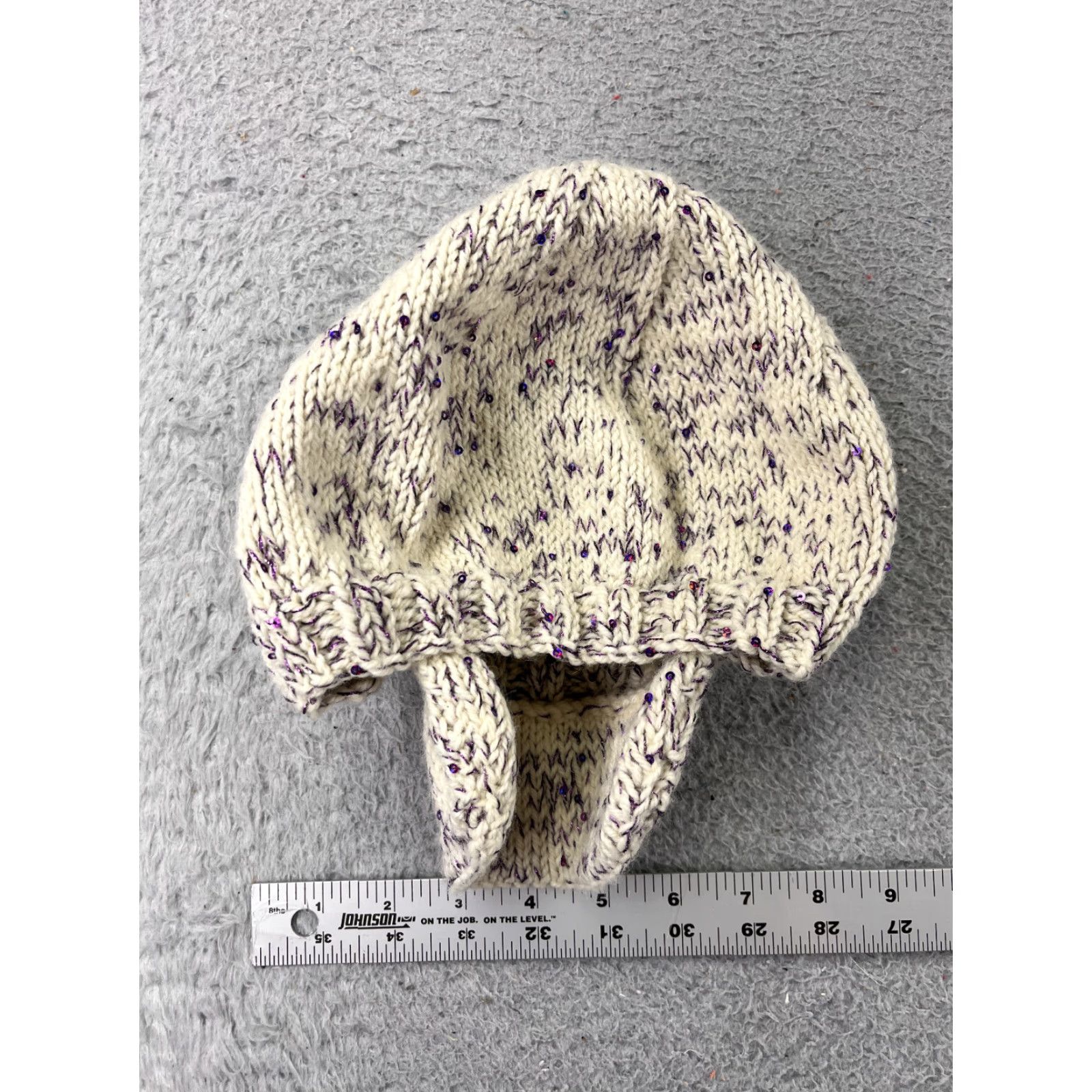 Vintage Womens Beanie Knit Toque White Purple Sequin Brim Bill Ski Hat One Size Adult Womens Casual Knit Acrylic Winter Size ONE SIZE - 4 Thumbnail