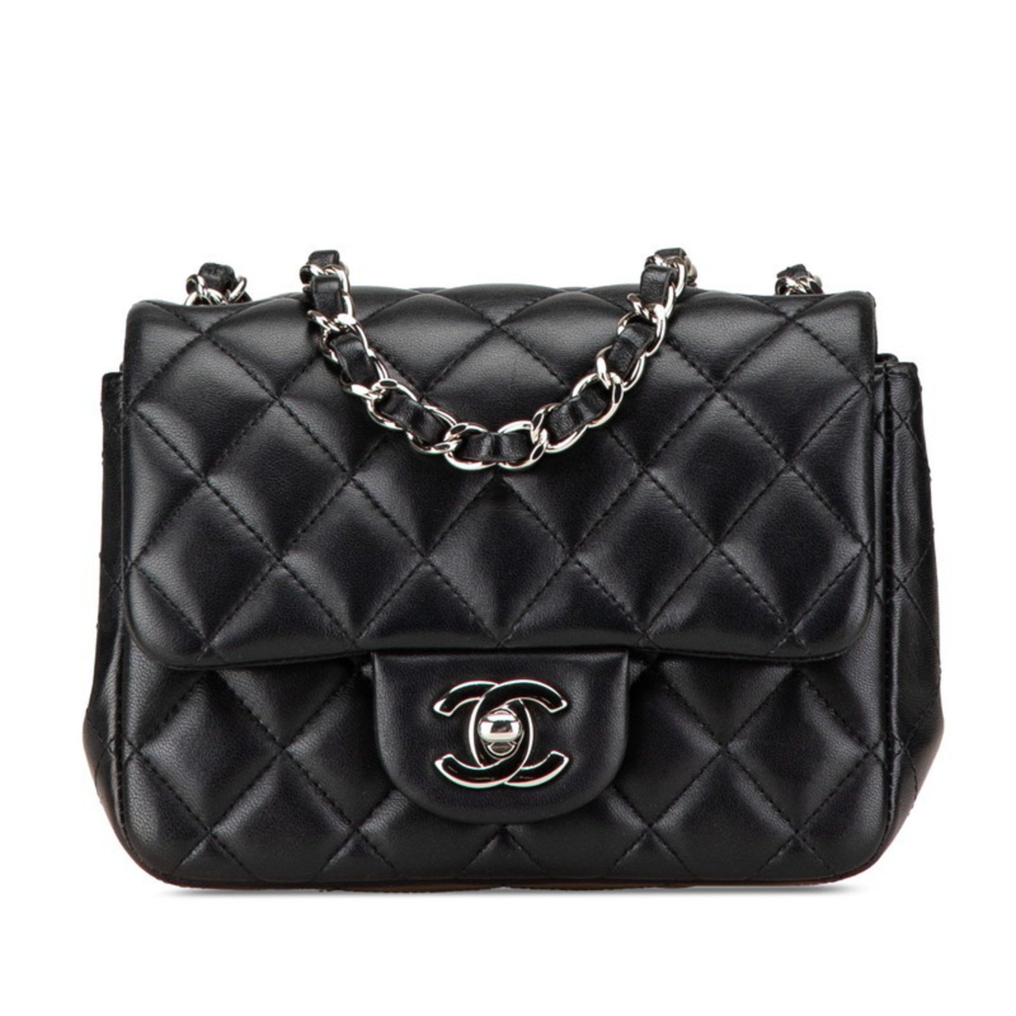 Chanel Matelasse Coco Mark Mini Chain Shoulder Bag Black Lambskin Women's Chanel