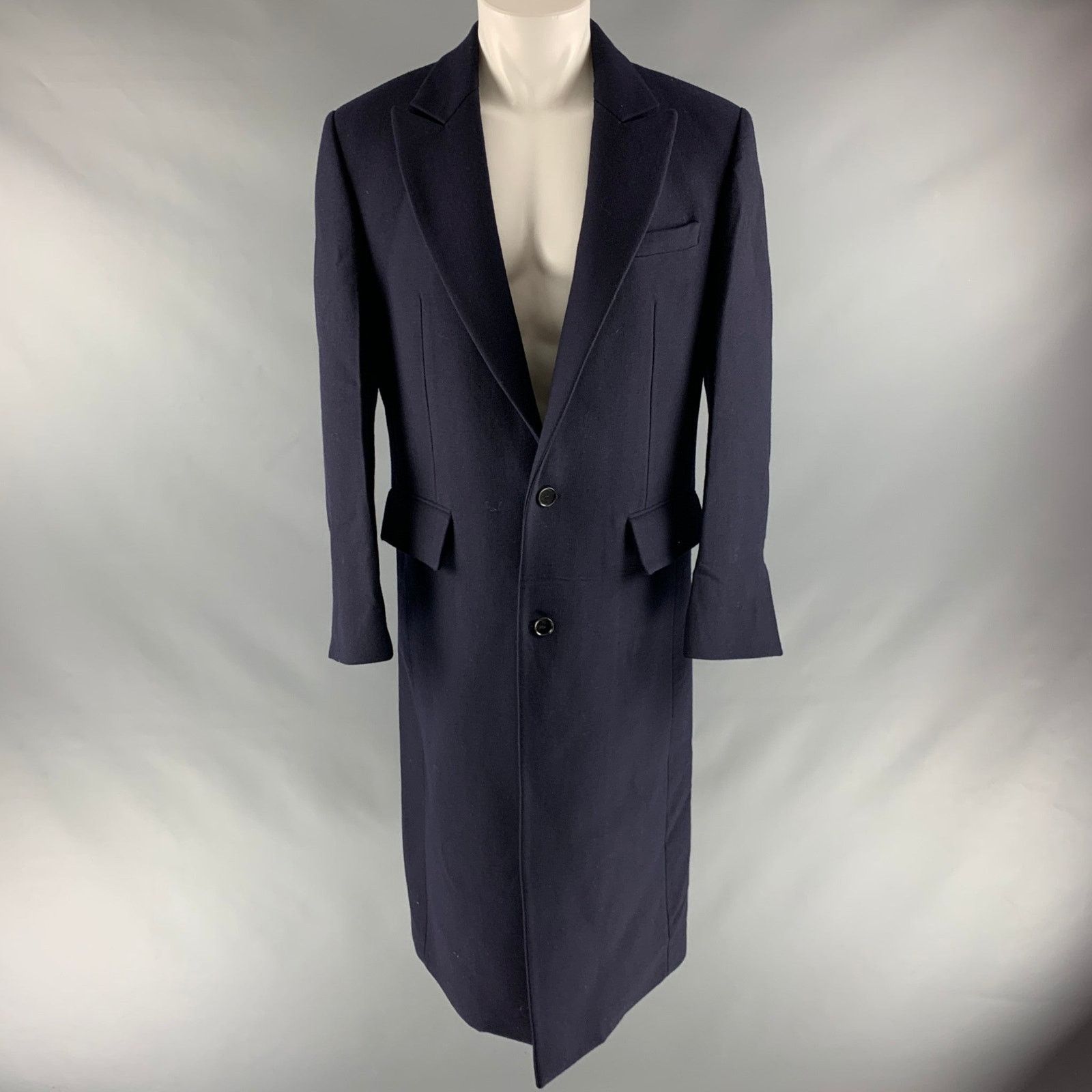 System SYSTEM Size 38 Navy Solid Wool Blend Notch Lapel Coat Size US S / EU 44-46 / 1 - 1 Thumbnail