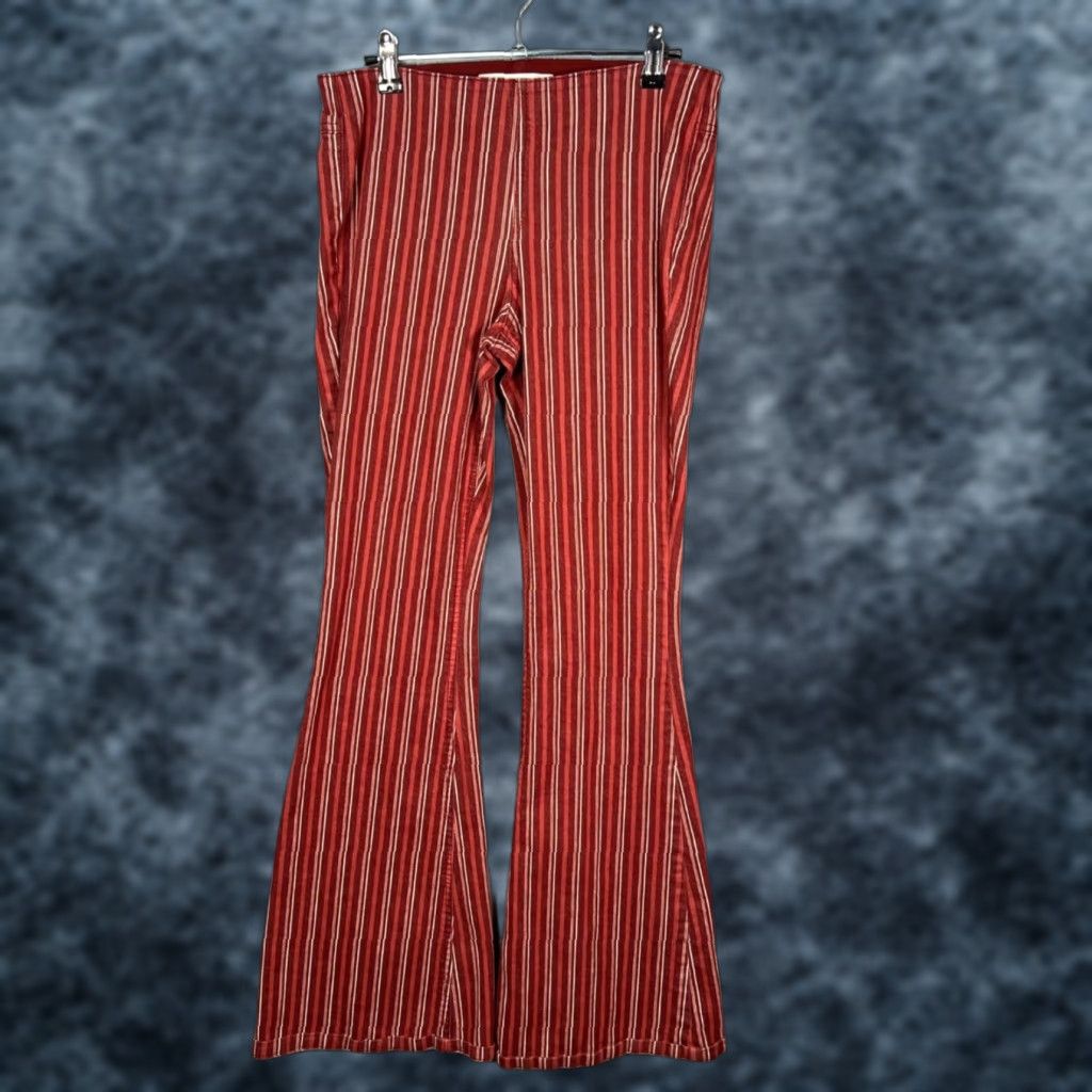 Vintage Ella Moss Womens Pants Striped Red Flared Pull-On Cotton Blend 27 Inseam 31in Casual Modern Rise Mid Ankle Spring Fall Womens Size 27" / US 4 / IT 40 - 1 Thumbnail