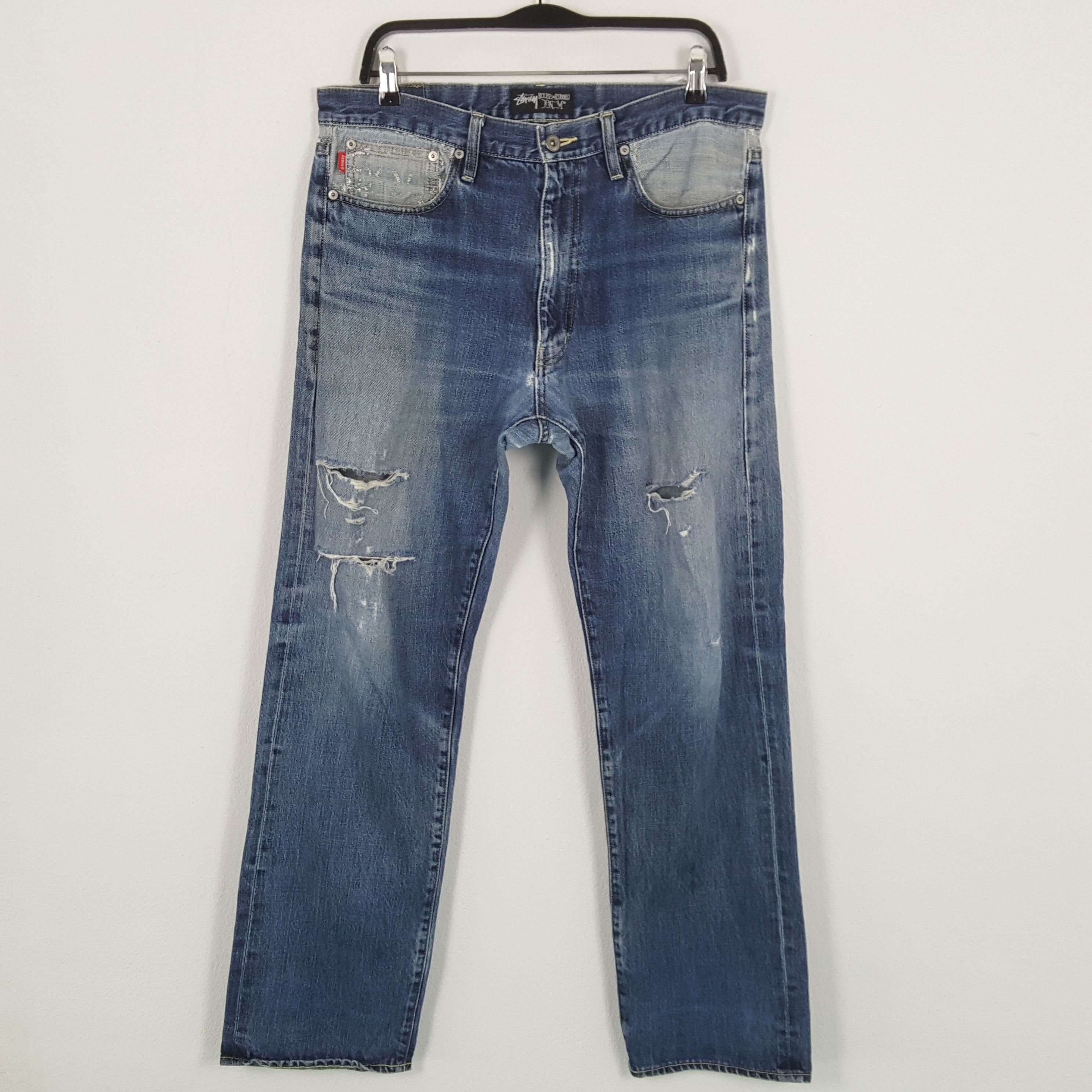 Stussy × Vintage STUSSY Streetwear Skateboard Style Distressed Jeans Size US 35 - 4 Thumbnail