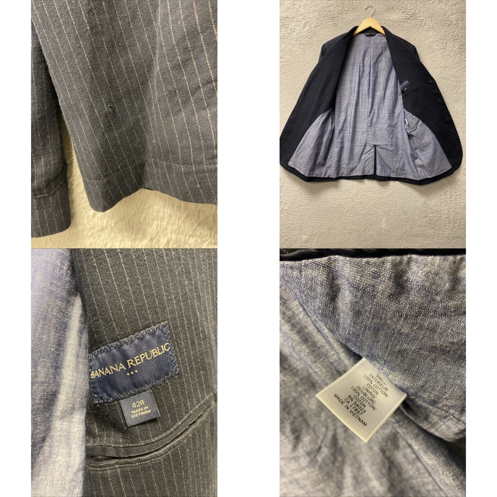 Banana Republic VINTAGE Banana Republic Blazer Jacket Men 42R Black Brown Striped Three-Button Front Four-Button Sleeve Notch Lapel Single-Vented 0462 Size 42R - 9 Thumbnail