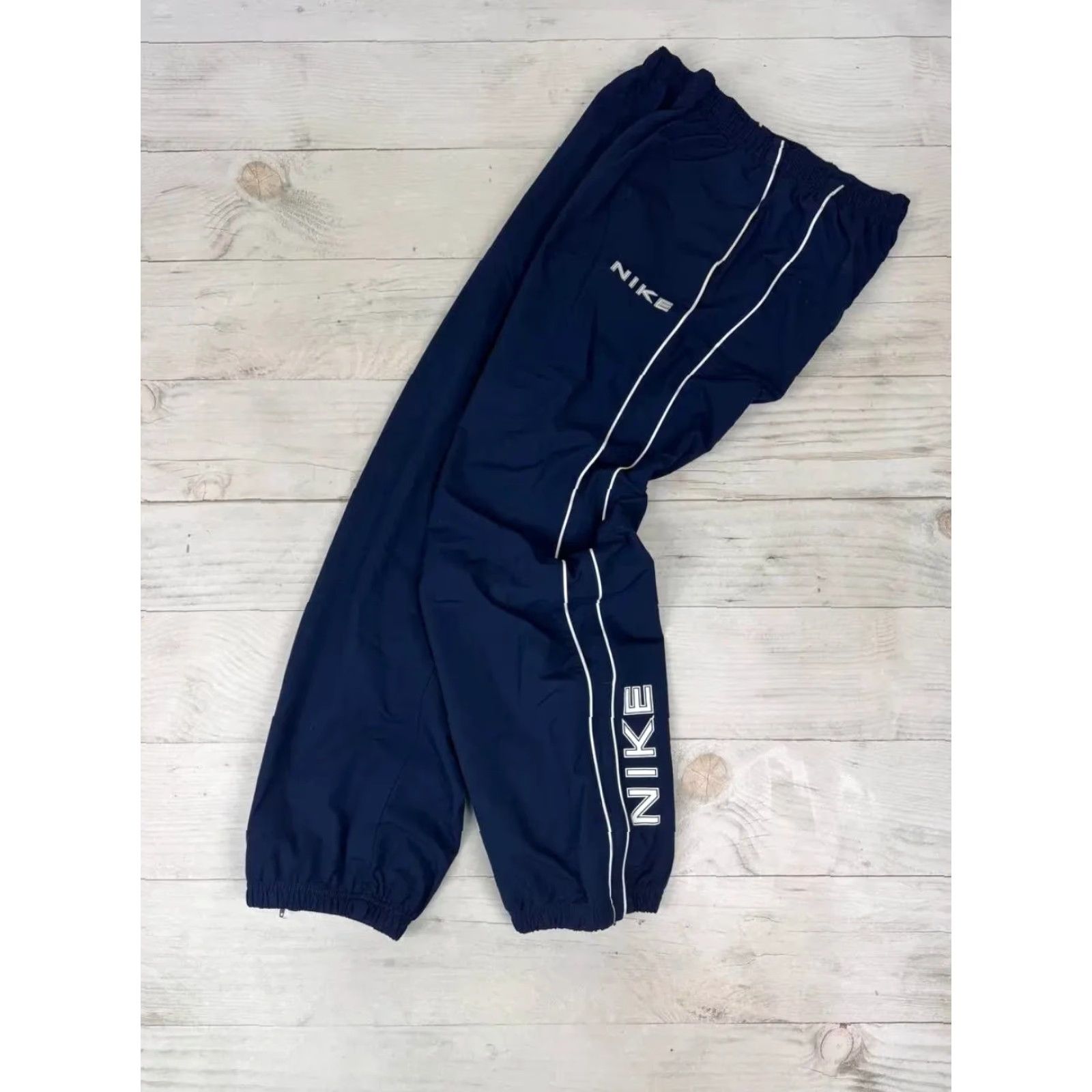 Nike VINTAGE Nike Track Pants Pants Men M Blue Nylon Striped Logo 00s Y2K Activewear Gym & Training Running & Jogging 80s 90s 00s Mens Size US 31 - 2 Thumbnail