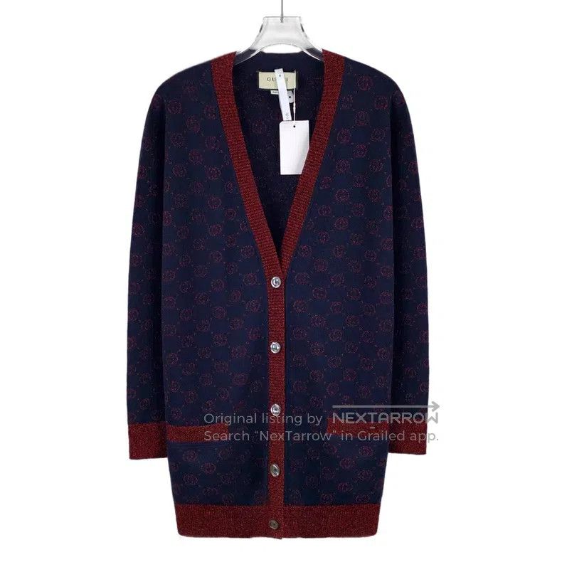 Gucci Gucci Dark blue logo jacquad full-printed wool V-neck sing Size XXS / US 00 / IT 34 - 1 Thumbnail