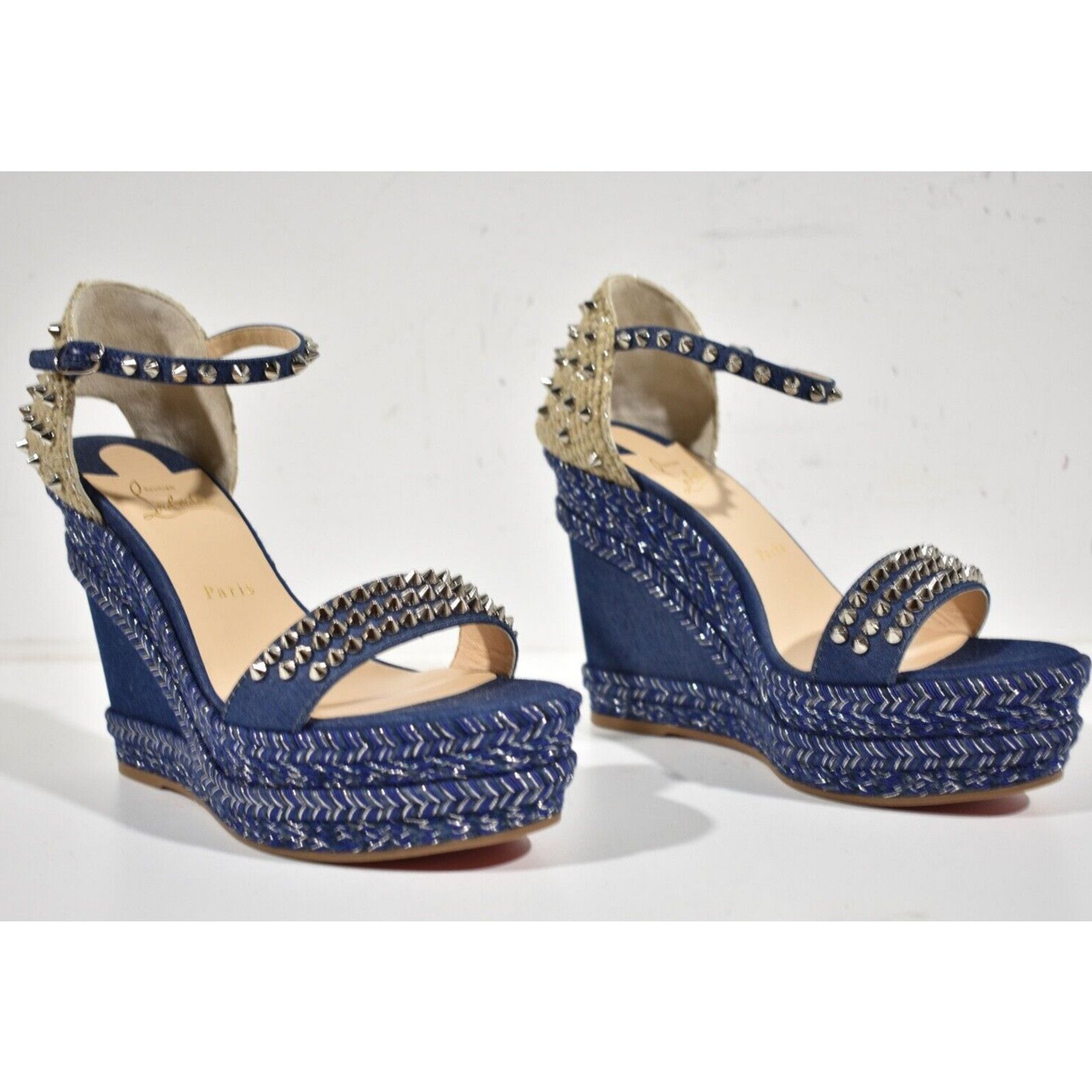 Christian Louboutin Madmonica 120 Blue Denim Platform Wedge Sandal Heel Pump 41 Size US 11 / IT 41 - 4 Thumbnail