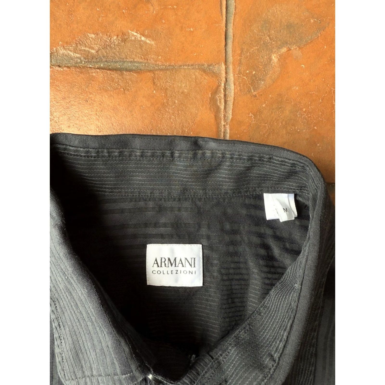 Armani ARMANI COLLEZIONI Textured Stripe Button Up Shirt Men’s M Black Size US M / EU 48-50 / 2 - 3 Thumbnail
