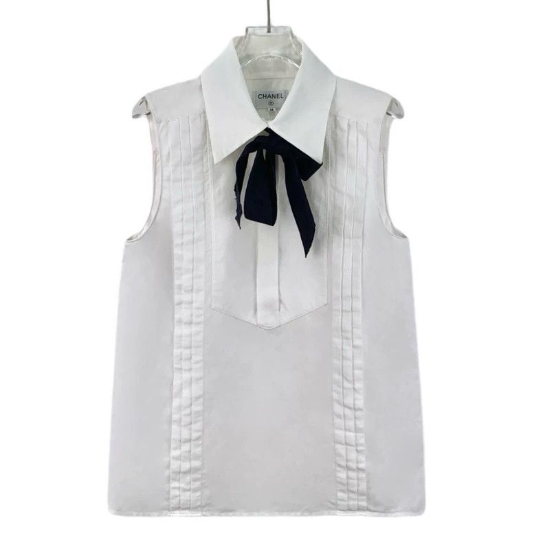 Chanel Chanel White bow linen lapel sleeveless shirt Size XS / US 0-2 / IT 36-38 - 1 Thumbnail