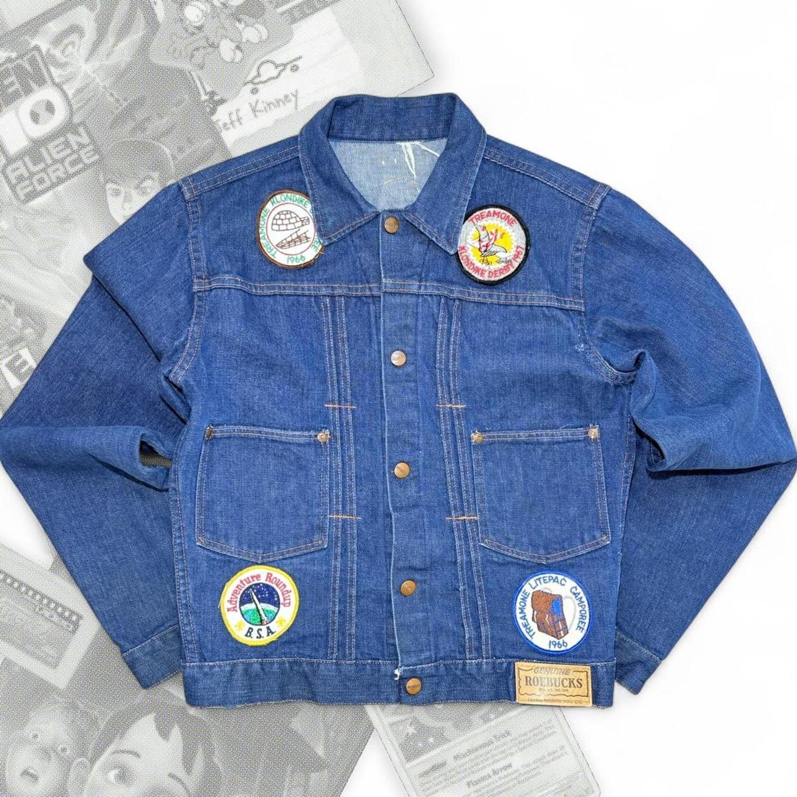 Nike 1960’s Roebucks Double Pleat Denim Jacket W/ Patches Size M / US 6-8 / IT 42-44 - 2 Thumbnail