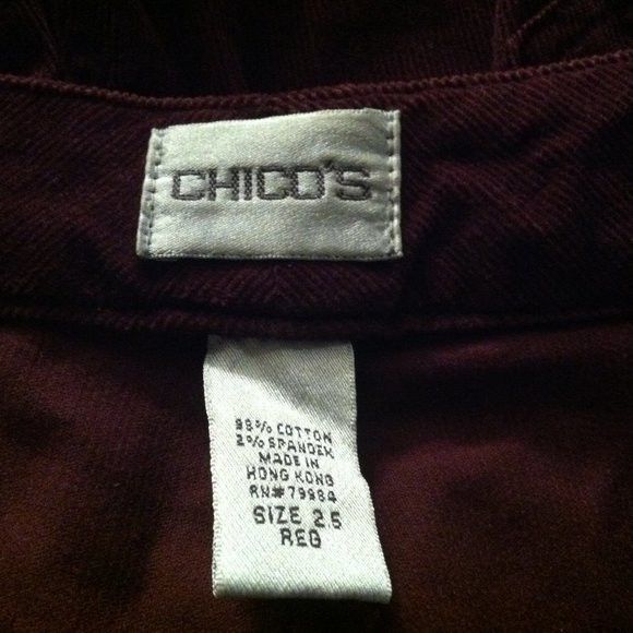 Chicos CHICO'S WOMEN'S BURGUNDY 98%COTTON CASUAL PANTS 2.5"/30 Size 26" / US 2 / IT 38 - 7 Thumbnail