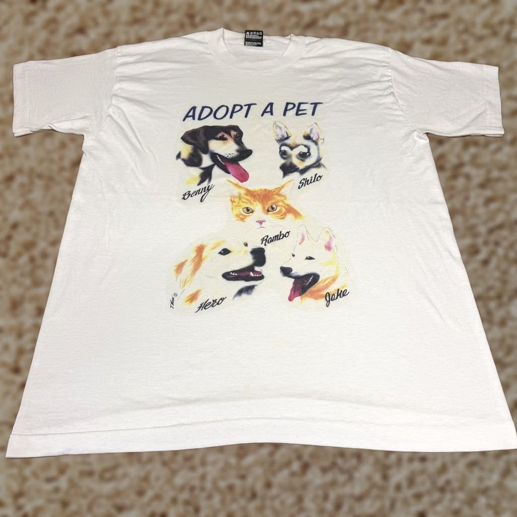 Fruit Of The Loom VINTAGE Fruit Of The Loom Shirt Mens Large White Adopt A Pet Dog Cat Tee 90s Size US L / EU 52-54 / 3 - 1 Thumbnail