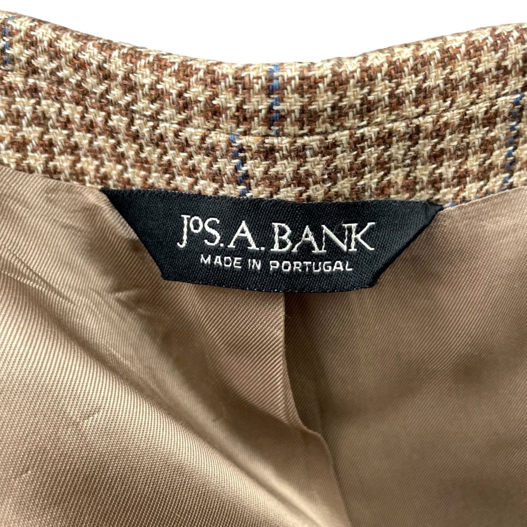 Jos. A. Bank Jos A Bank Men’s Blazer 46R Beige Blue Houndstooth Wool Silk Linen 2-Button Size 46R - 5 Thumbnail