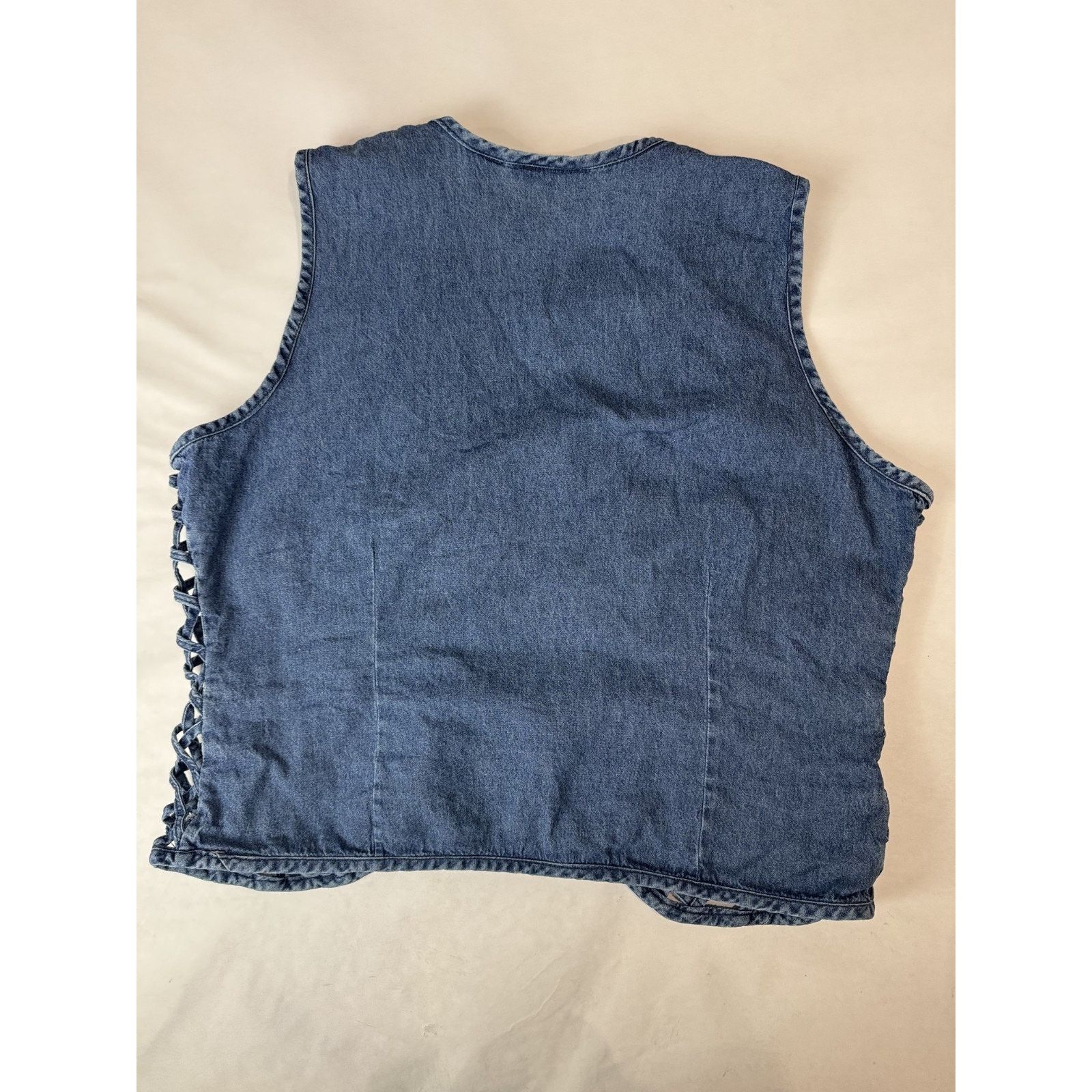 Other Vintage 90s Boho Denim Vest Floral Open Weave Crochet Large Size L / US 10 / IT 46 - 8 Thumbnail