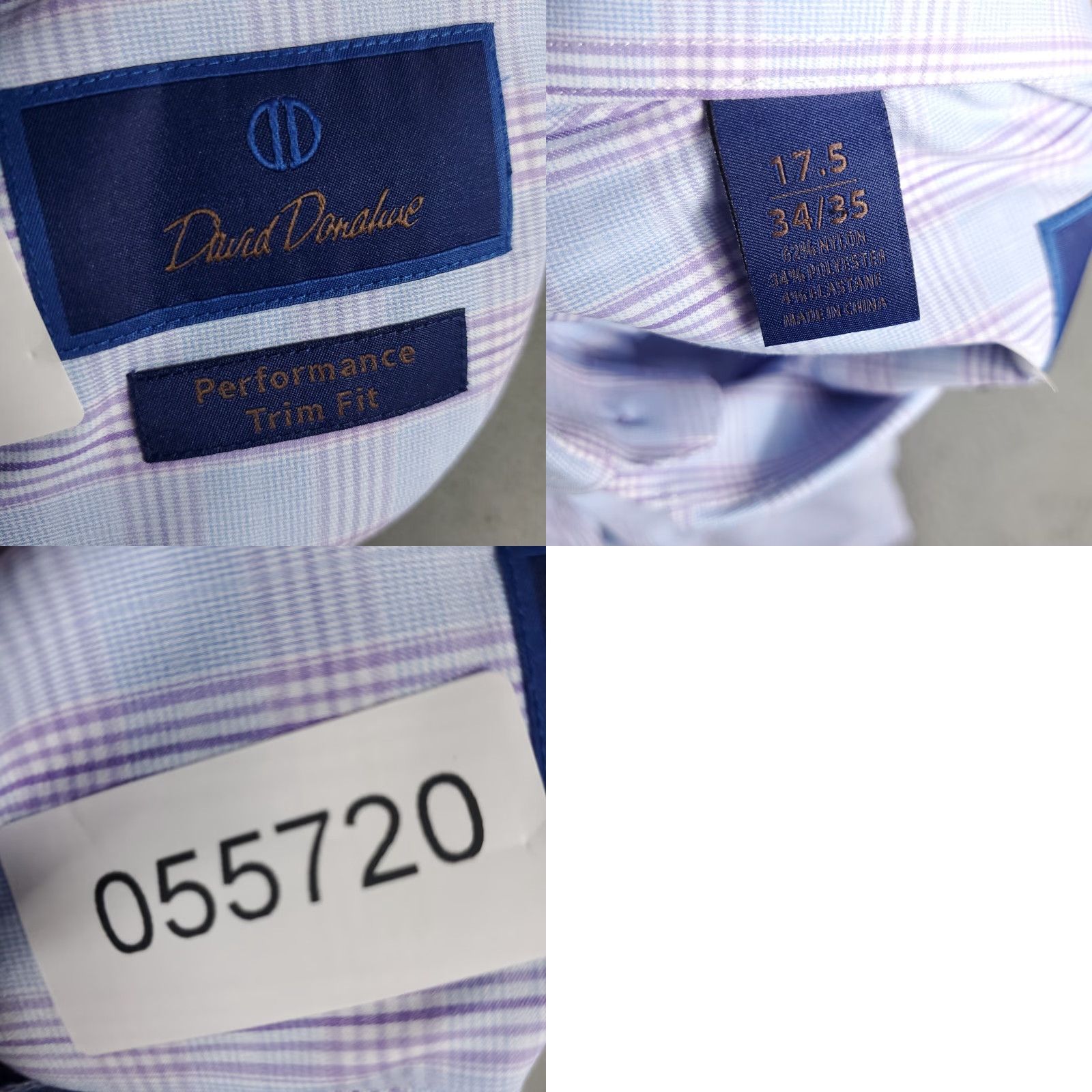 David Donahue David Donahue Shirt Mens 17.5 Blue Plaid Dress Button Size 46R - 8 Thumbnail