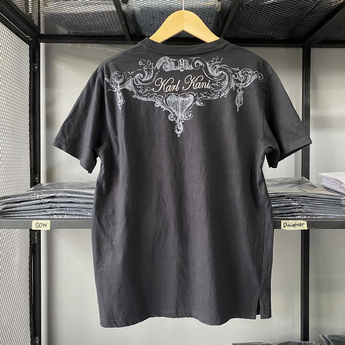 Japanese Brand × Karl Kani Karl Kani Black Gothic Cross Typography 1989 Designs Tees Size US L / EU 52-54 / 3 - 16 Thumbnail