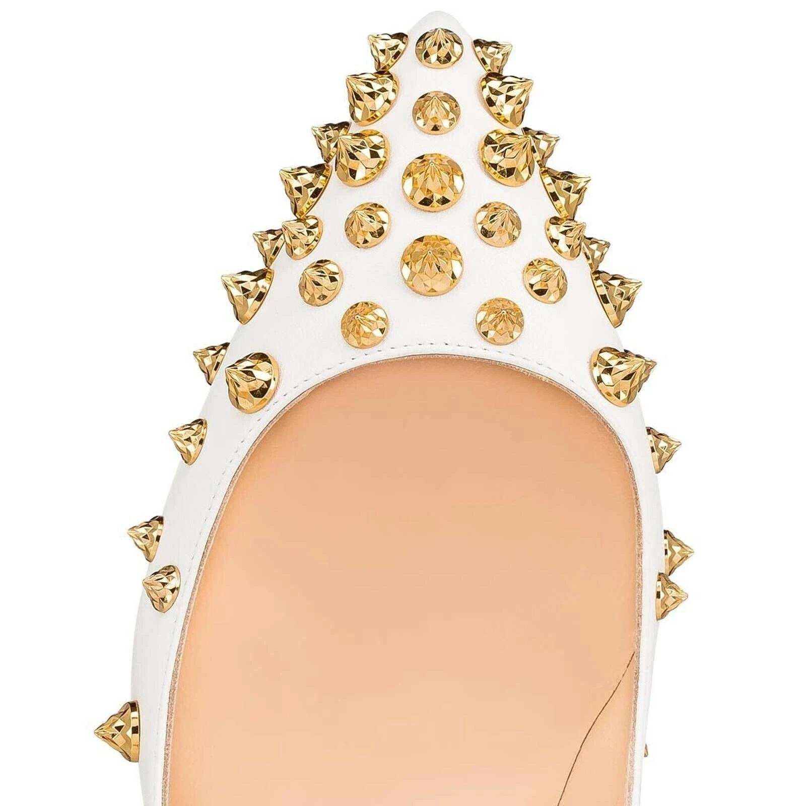 Christian Louboutin Aimantaclou 85 White Snow Gold Spike Pigalle Heel Pump 36.5 Size US 6.5 / IT 36.5 - 6 Thumbnail