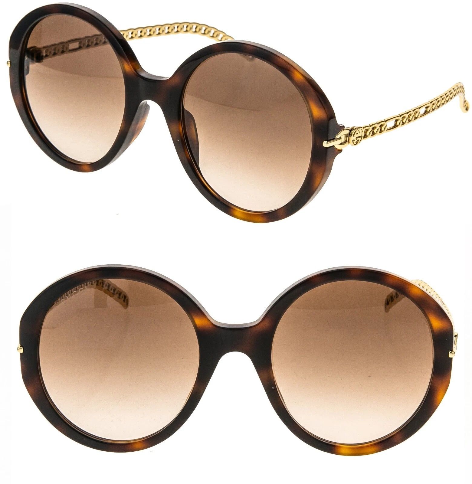 Gucci GUCCI GG0726S CHAIN 0726 Gold Brown Metal Round 002 Size ONE SIZE - 1 Thumbnail