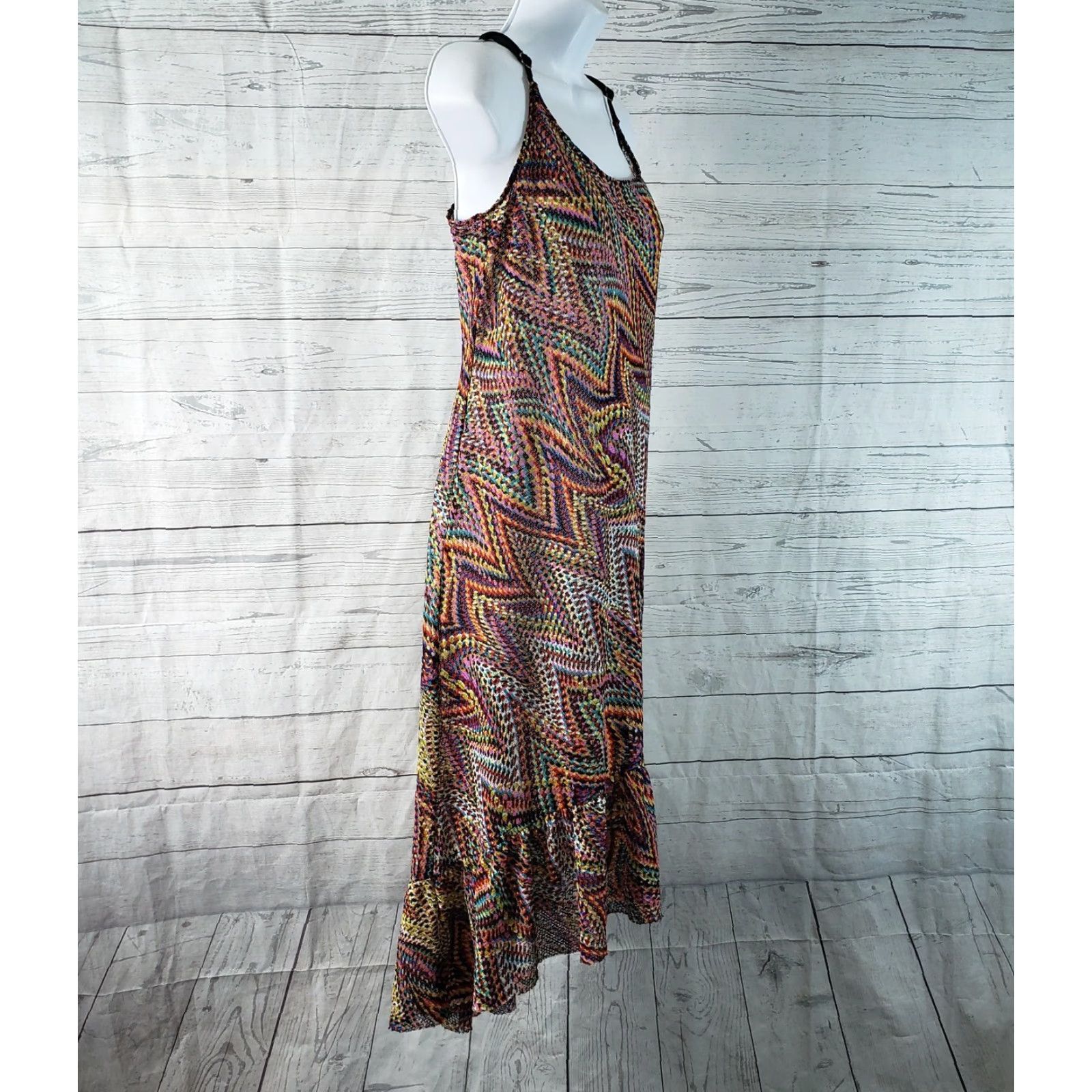 Lucky Brand Lucky Brand Womens Cover Up M Black Pink Adjustable Straps Multicolor Polyester Knit 90s Event Size ONE SIZE - 3 Thumbnail