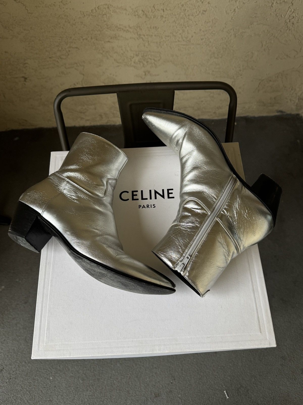 Celine × Hedi Slimane Silver Lukas Boots | Grailed
