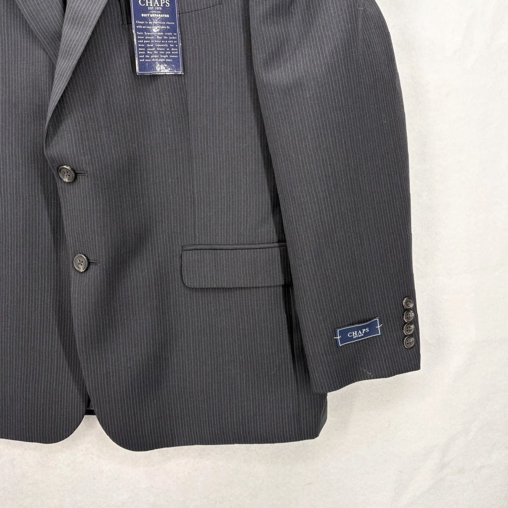 Chaps Chaps Suit Jacket Sport Coat Mens 44S Gray Pinstripe Wool Blend Two Button NWT Size 44R - 3 Thumbnail