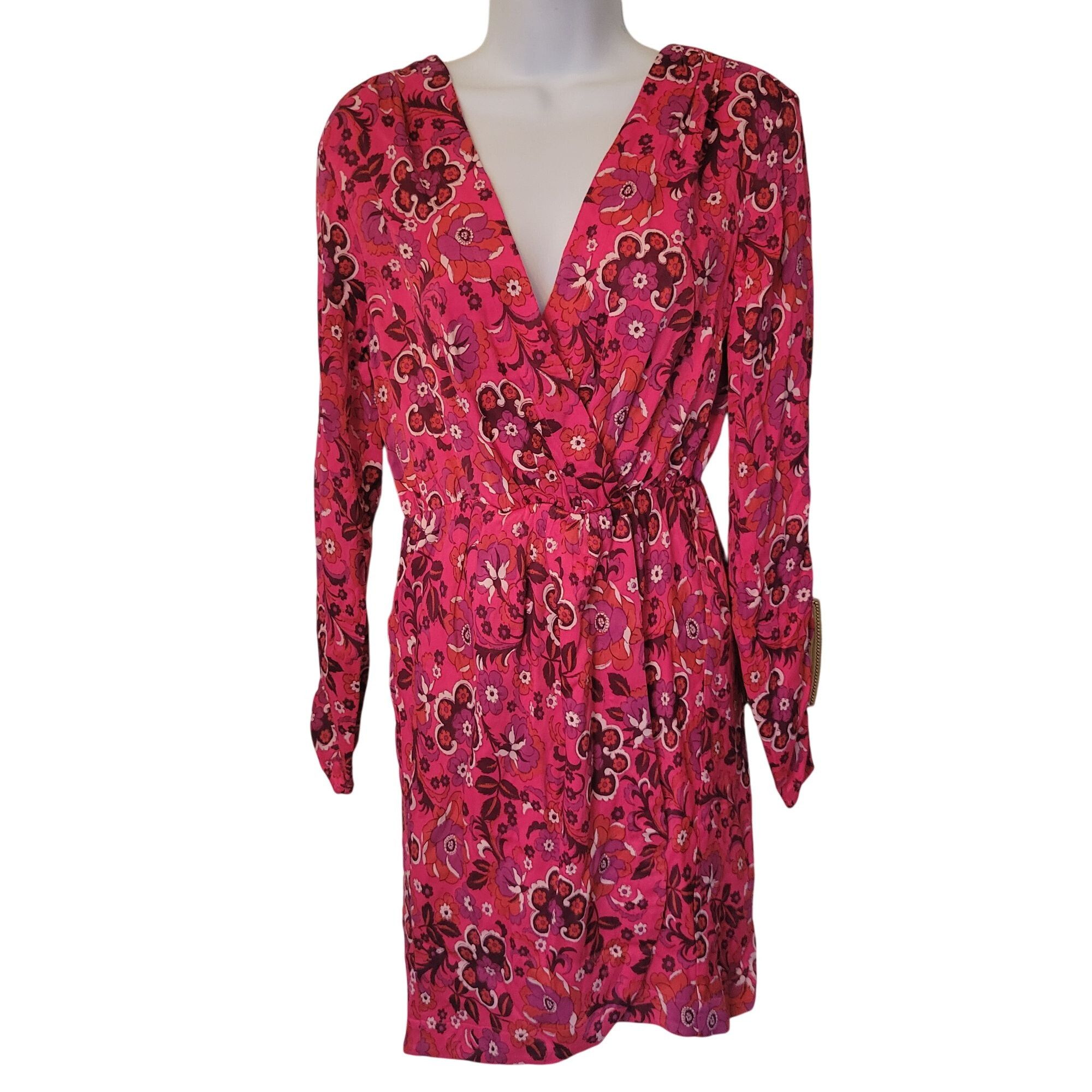 Anthropologie Maeve Anthropologie Floral Print Wrap Mini Dress XS Pink Lon Size XS / US 0-2 / IT 36-38 - 1 Thumbnail
