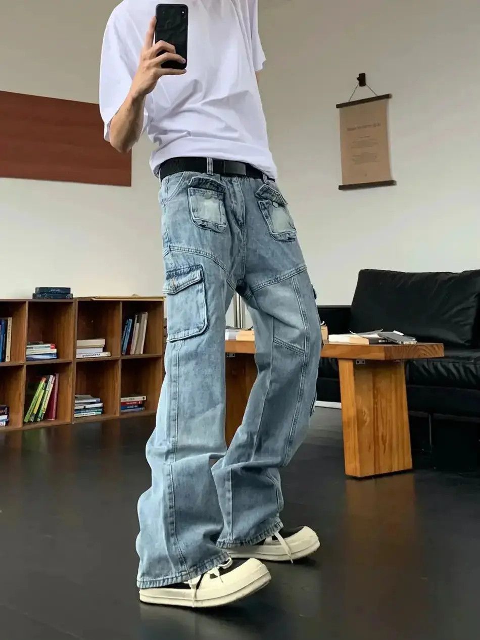 Streetwear faded y2k hiphop baggy cargo pants jeans