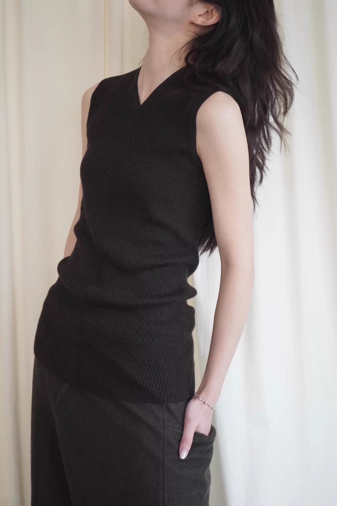 Hermes Hermes by JPG Herringbone Cashmere Silk Tank Top Deep Brown Size L / US 10 / IT 46 - 3 Thumbnail