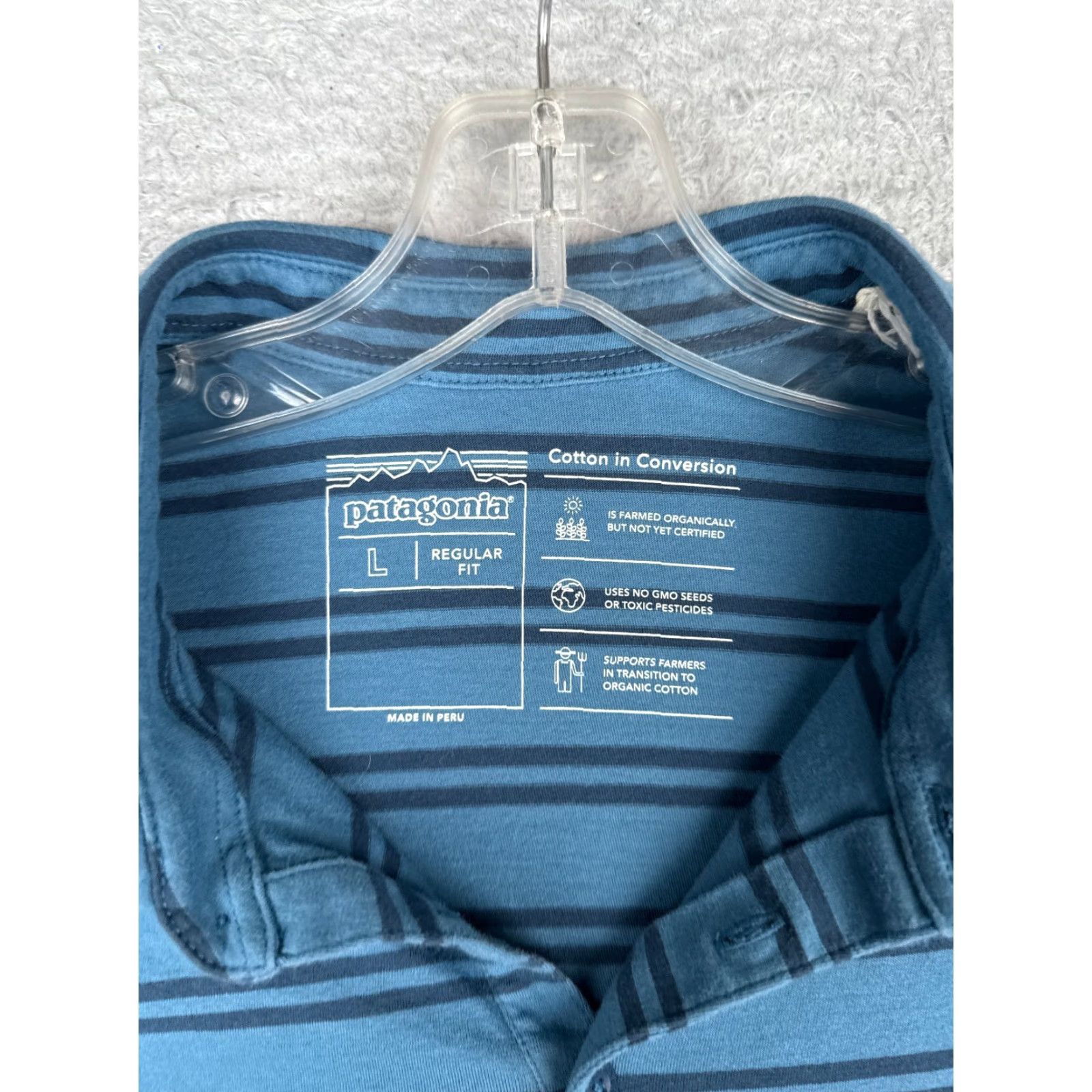 Patagonia Patagonia Polo Shirt Adult Large Blue Stripe 100% Cotton Pocket Short Sleeve Shirt Mens Regular Blue Striped Polo Size US L / EU 52-54 / 3 - 7 Thumbnail