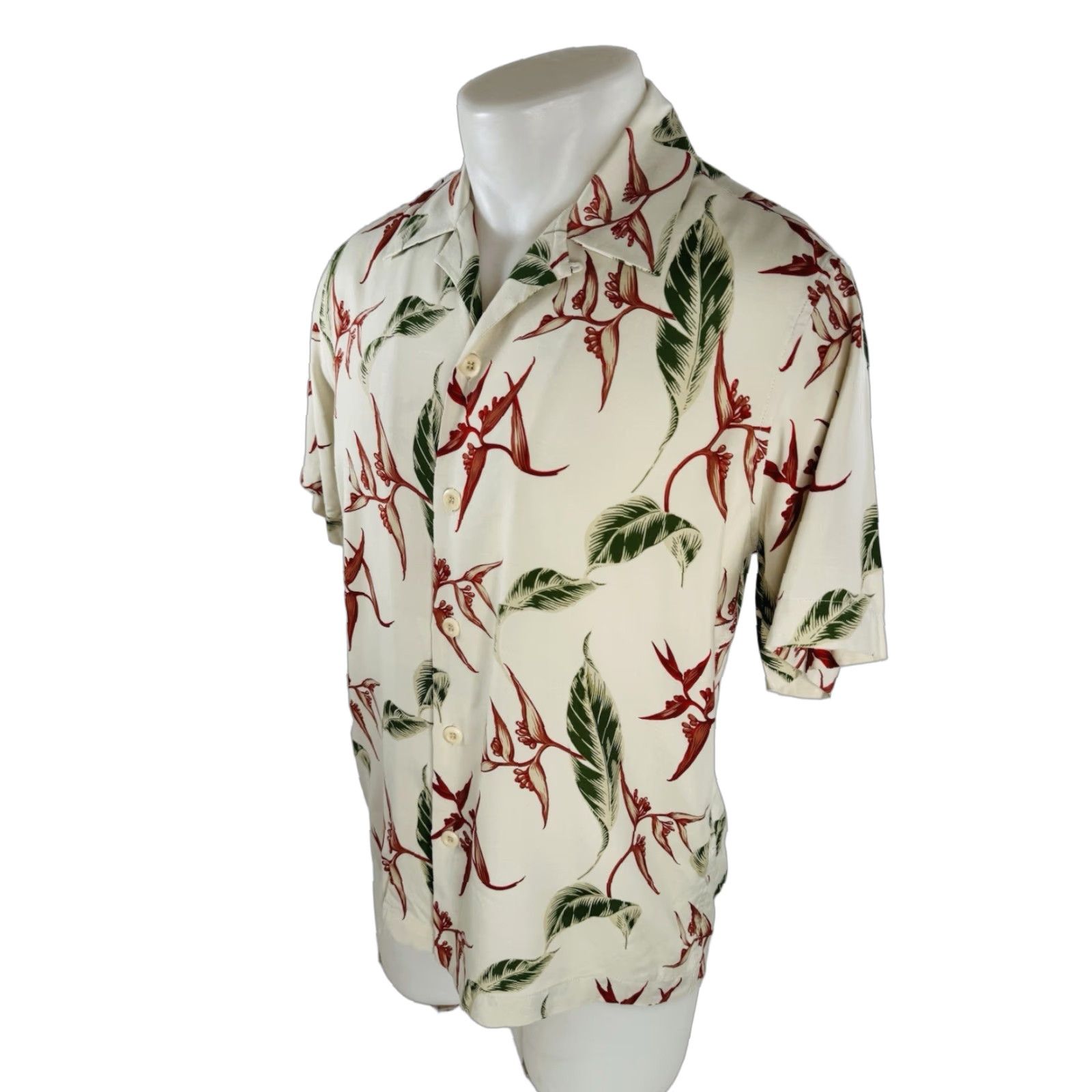Sandro Sandro Paris - Floral Hawaiian Aloha Mens S Shirt - Floral - Hawaiian - S - Beige / Green / Red - Short Sleeve - Button-Up - EXCELLENT - Mens Size US S / EU 44-46 / 1 - 1 Thumbnail