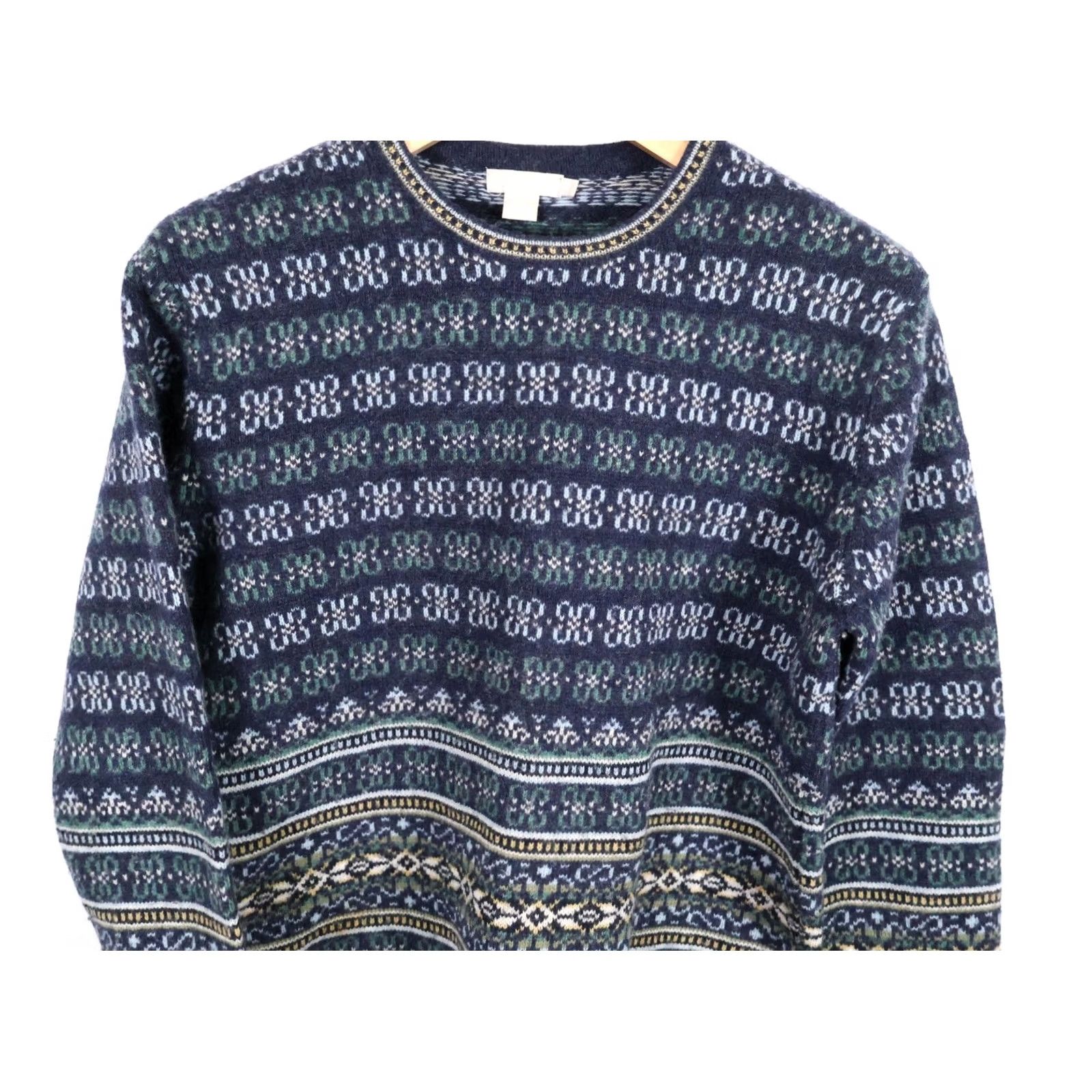 J.Crew VINTAGE J.CREW Lambs Wool Sweater Women's Medium Dark Blue Fair Isle Crewneck Knit Size M / US 6-8 / IT 42-44 - 4 Thumbnail