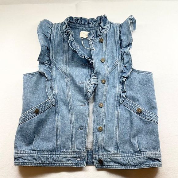 Sezane NWT Sezane denim FAYE JACKET vest Light Blue SZL bust39 Size L / US 10 / IT 46 - 2 Thumbnail