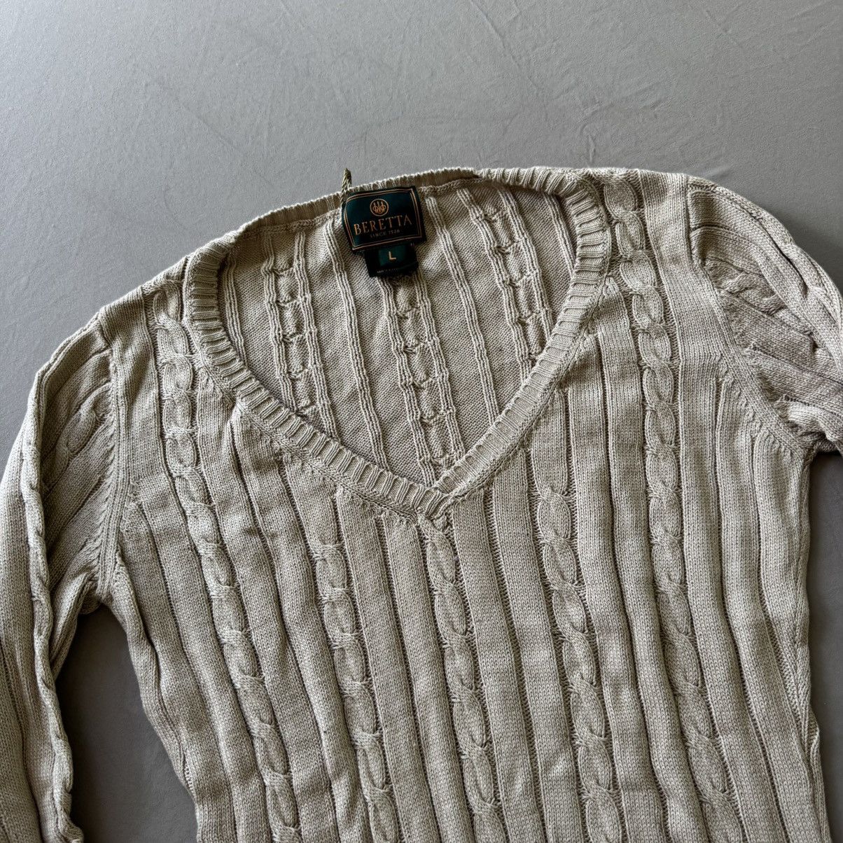 Beretta Beretta V-Neck Cable Knit Sweater Size L / US 10 / IT 46 - 4 Thumbnail
