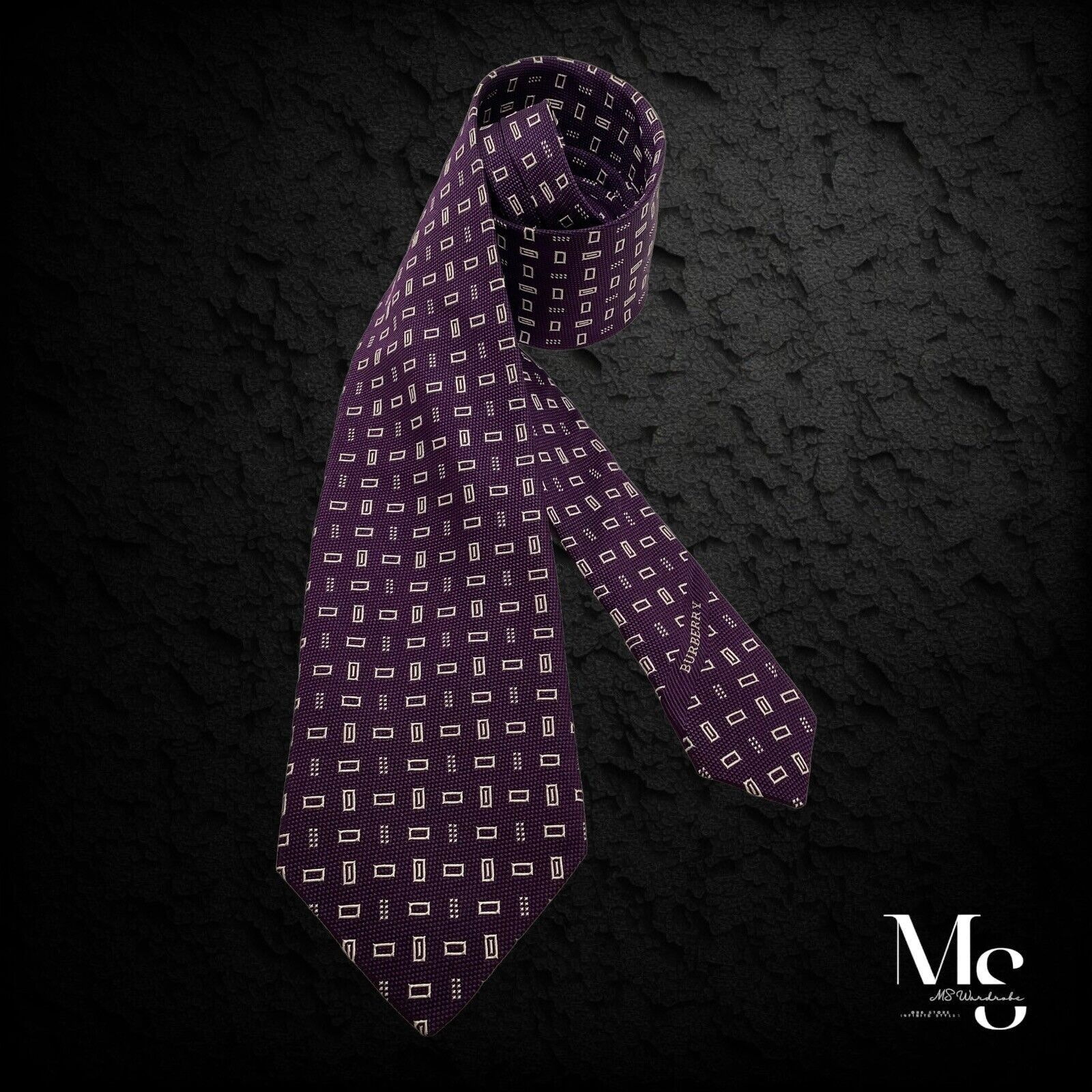 Burberry BURBERRY XL Purple Geometric Luxury Silk Tie Italy W:3.5" EC Size ONE SIZE - 1 Thumbnail