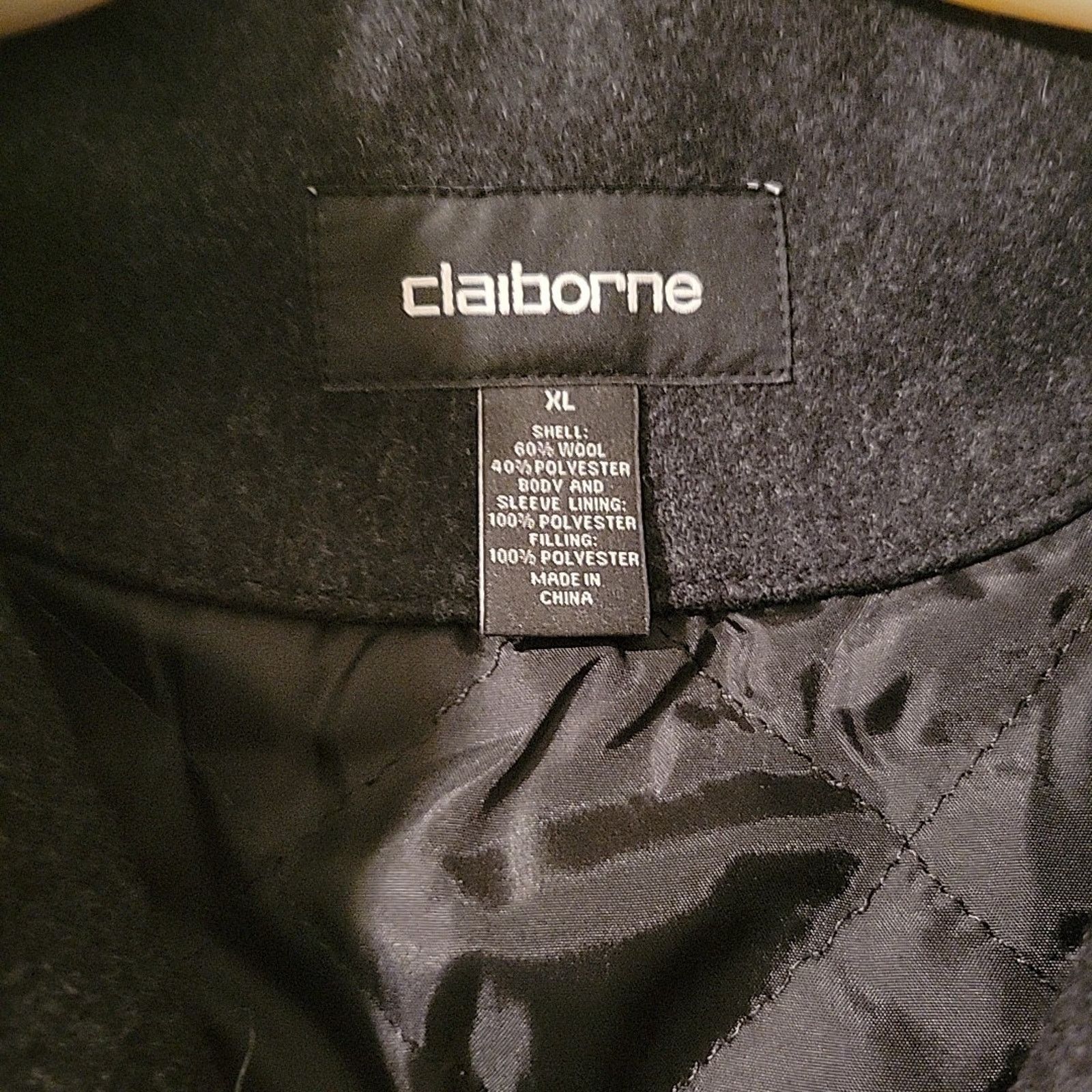 Liz Claiborne CLAIBORNE Peacoat Mens 1X Black Wool Blend NEW Classic Size XL / US 12-14 / IT 48-50 - 3 Thumbnail