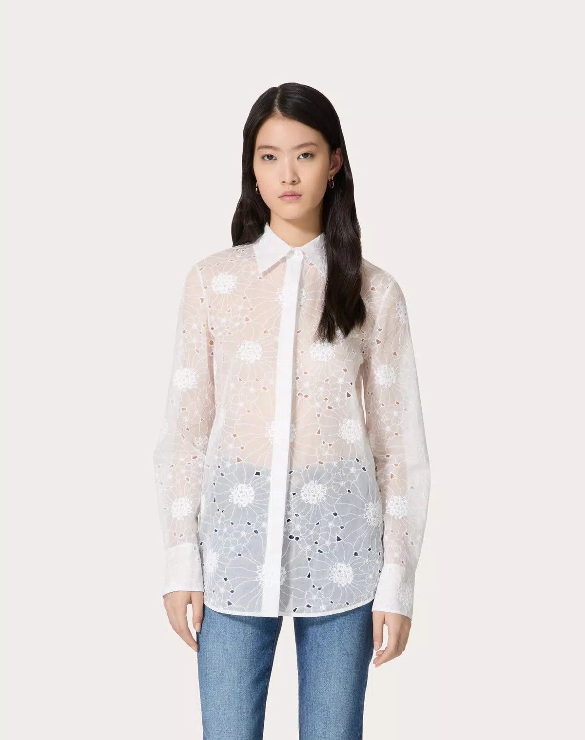 Valentino o1s1wg110426 Daisy Organdis Shirt in White Size S / US 4 / IT 40 - 7 Thumbnail