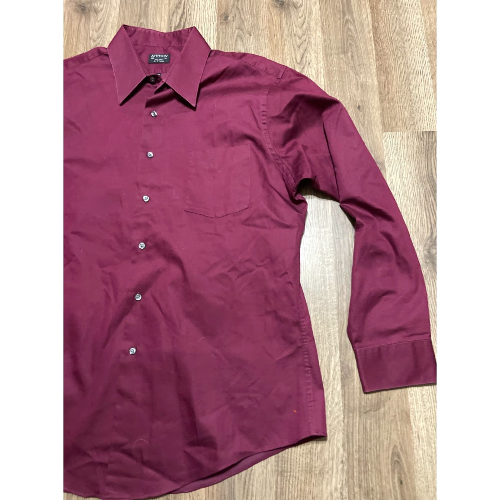 Arrow Arrow Shirt Mens 17 34/35 Red Fitted Button Up Wrinkle Free Regular Tailored Casual Vintage No Size US XL / EU 56 / 4 - 4 Thumbnail