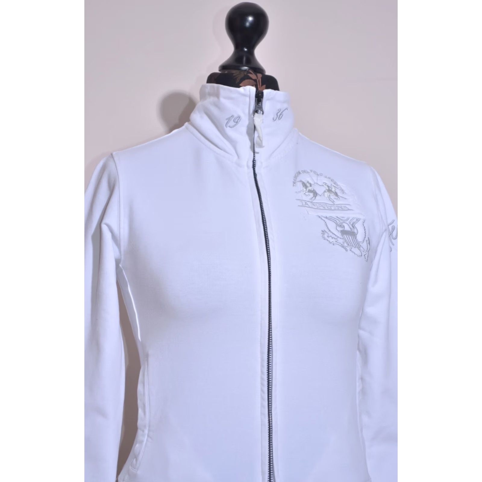 La Martina La Martina Womens White Full Zip Sweatshirt Jacket Embroidered Logo High Neck M Size M / US 6-8 / IT 42-44 - 2 Thumbnail