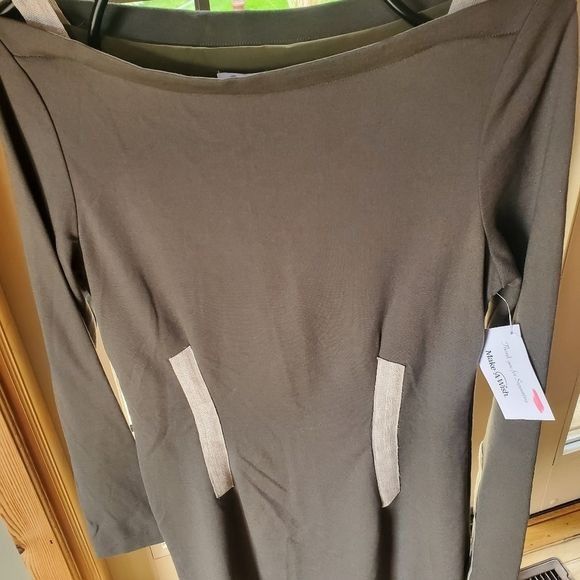 Designer Amy Matto New York Army Green & Cream Long Sleeve Sz. 8 Dres Size M / US 6-8 / IT 42-44 - 2 Thumbnail
