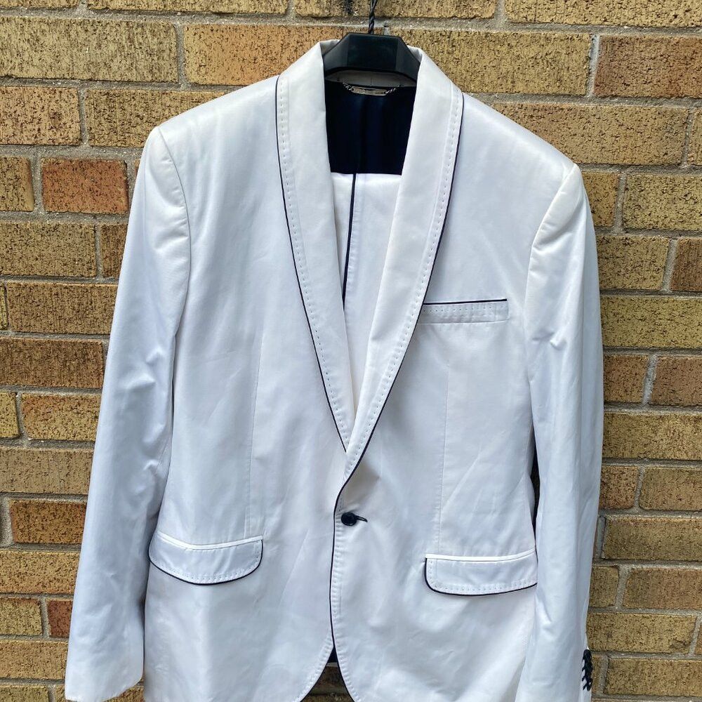 Dolce & Gabbana Dolce & Gabbana White Tuxedo Suit Jacket Wedding Suit & Pan Size 44R - 4 Thumbnail