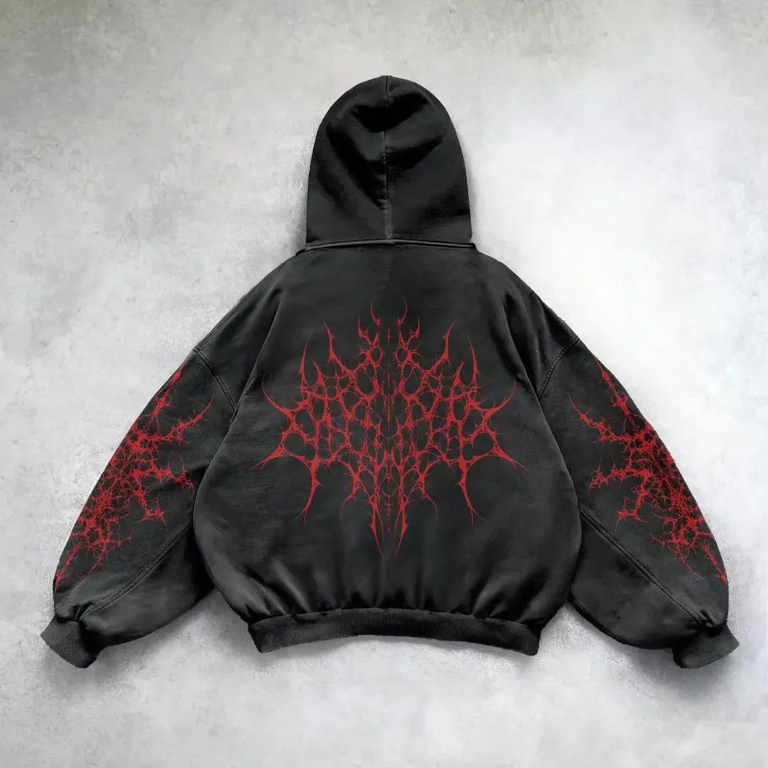 Vintage Black/ Red Street Hip Hop Retro Fleece Padded Sweatshirt Size US XL / EU 56 / 4 - 2 Thumbnail