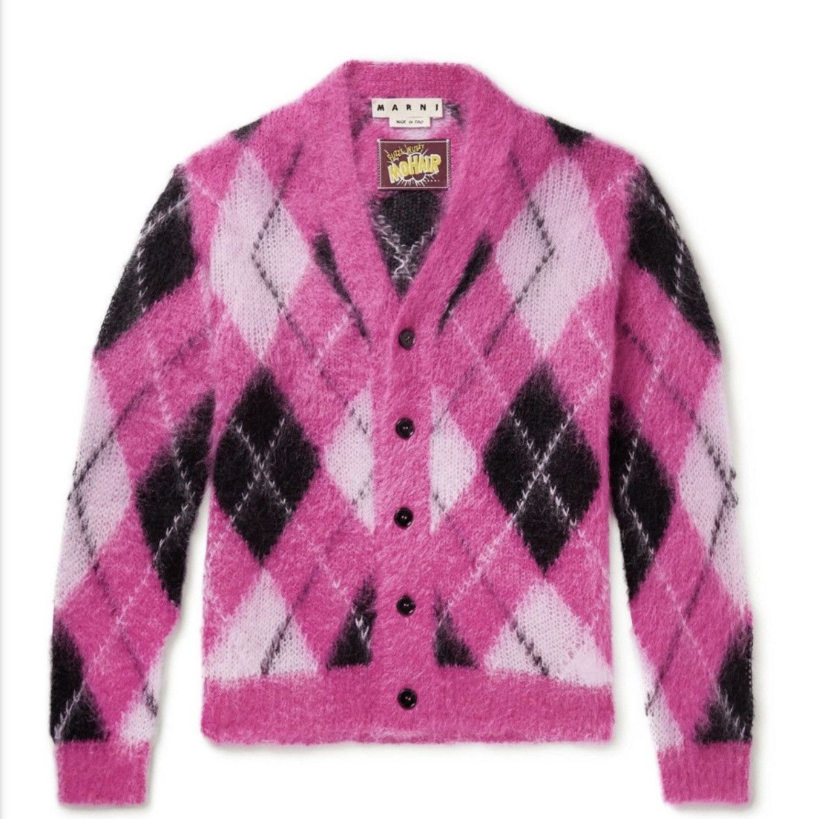 image of Marni Mohair Argyle Cardigan in Pink, Men's (Size Small)