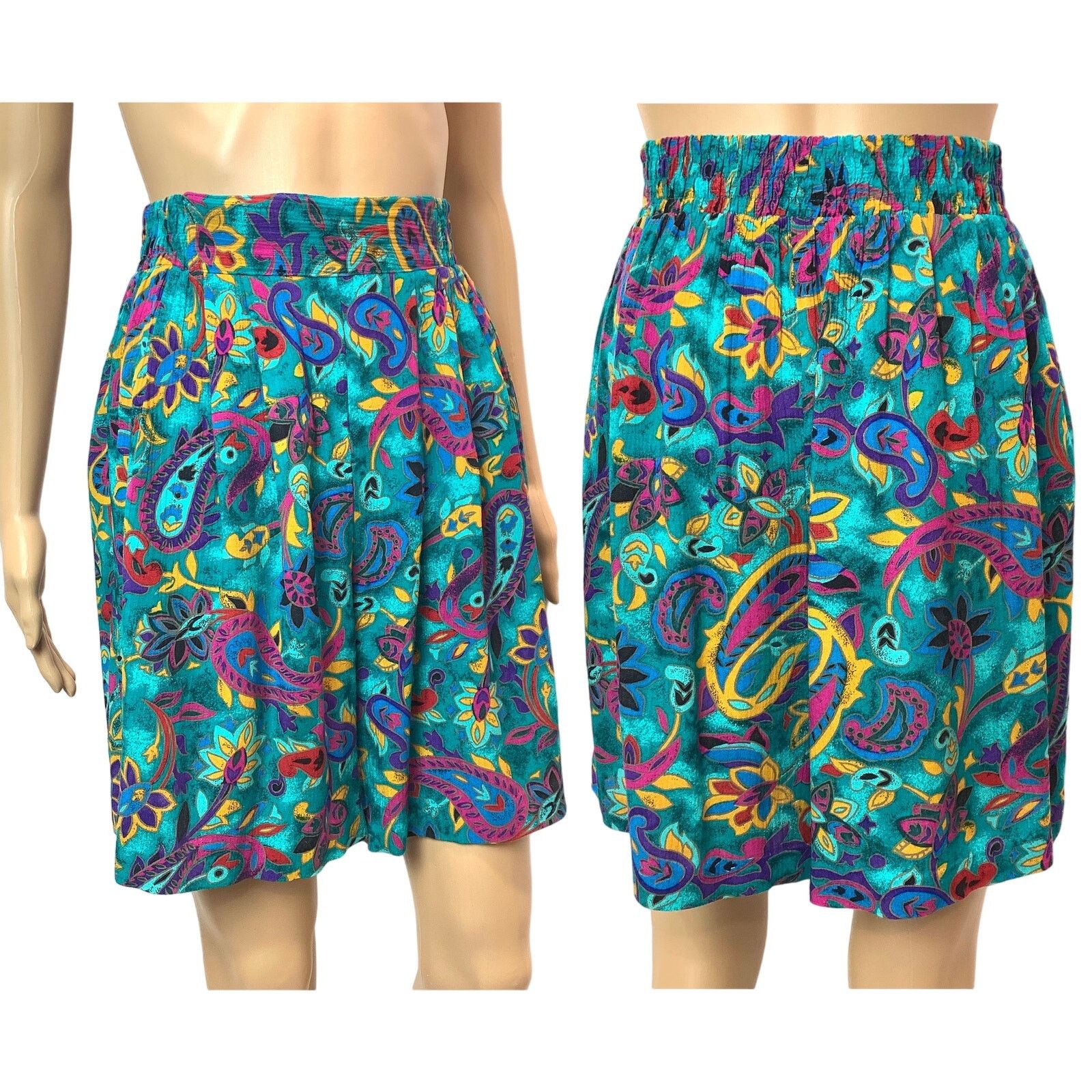 Vintage 80s 90s High Waist Flowy Rayon Shorts | Wide Leg Teal XS Size 26" / US 2 / IT 38 - 2 Thumbnail
