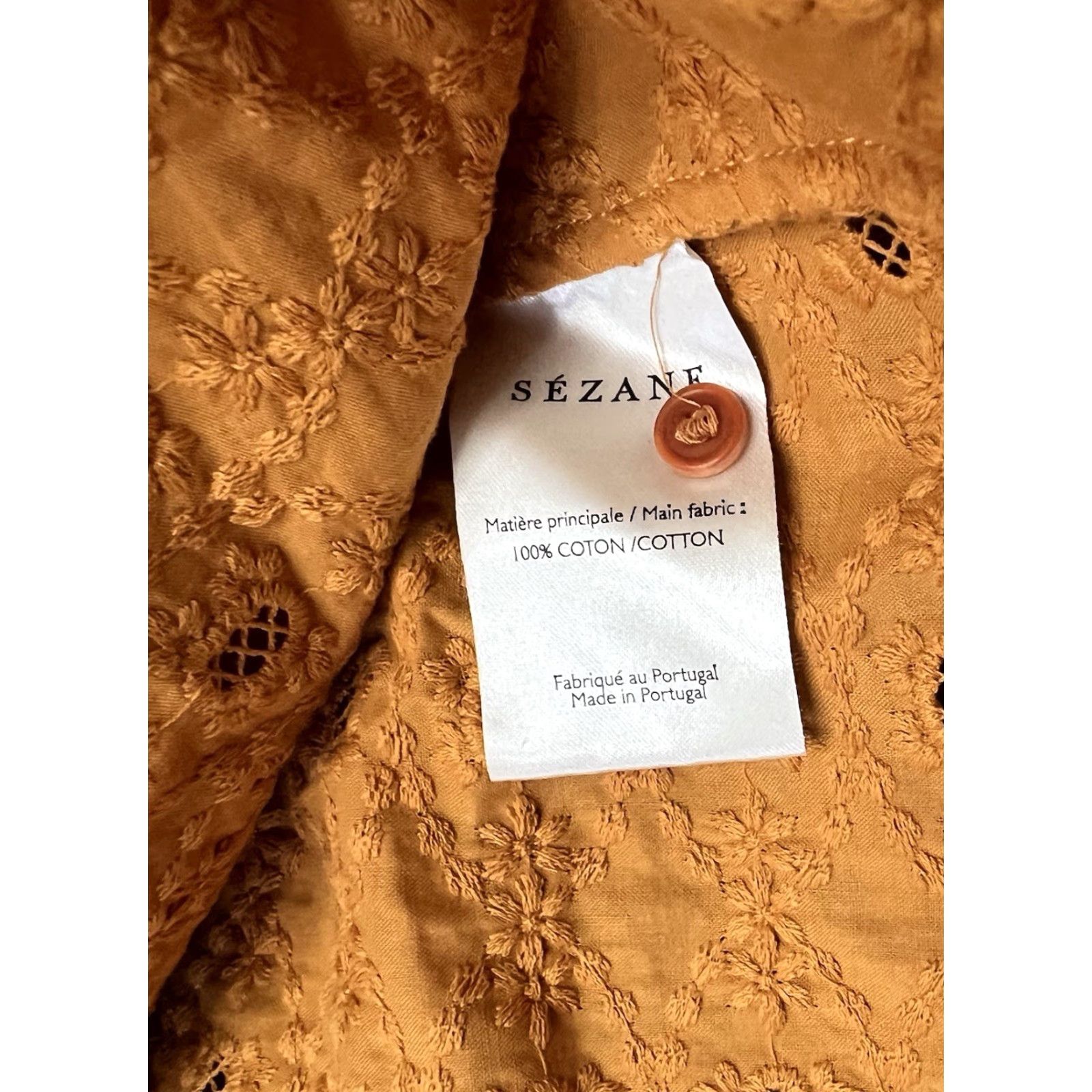 Vintage Sezane Blouse Shirt Woman 36 White Eyelet Ruffle Top Cottagecore Long Sleeve Button Lace 100% Cotton Size XS / US 0-2 / IT 36-38 - 6 Thumbnail