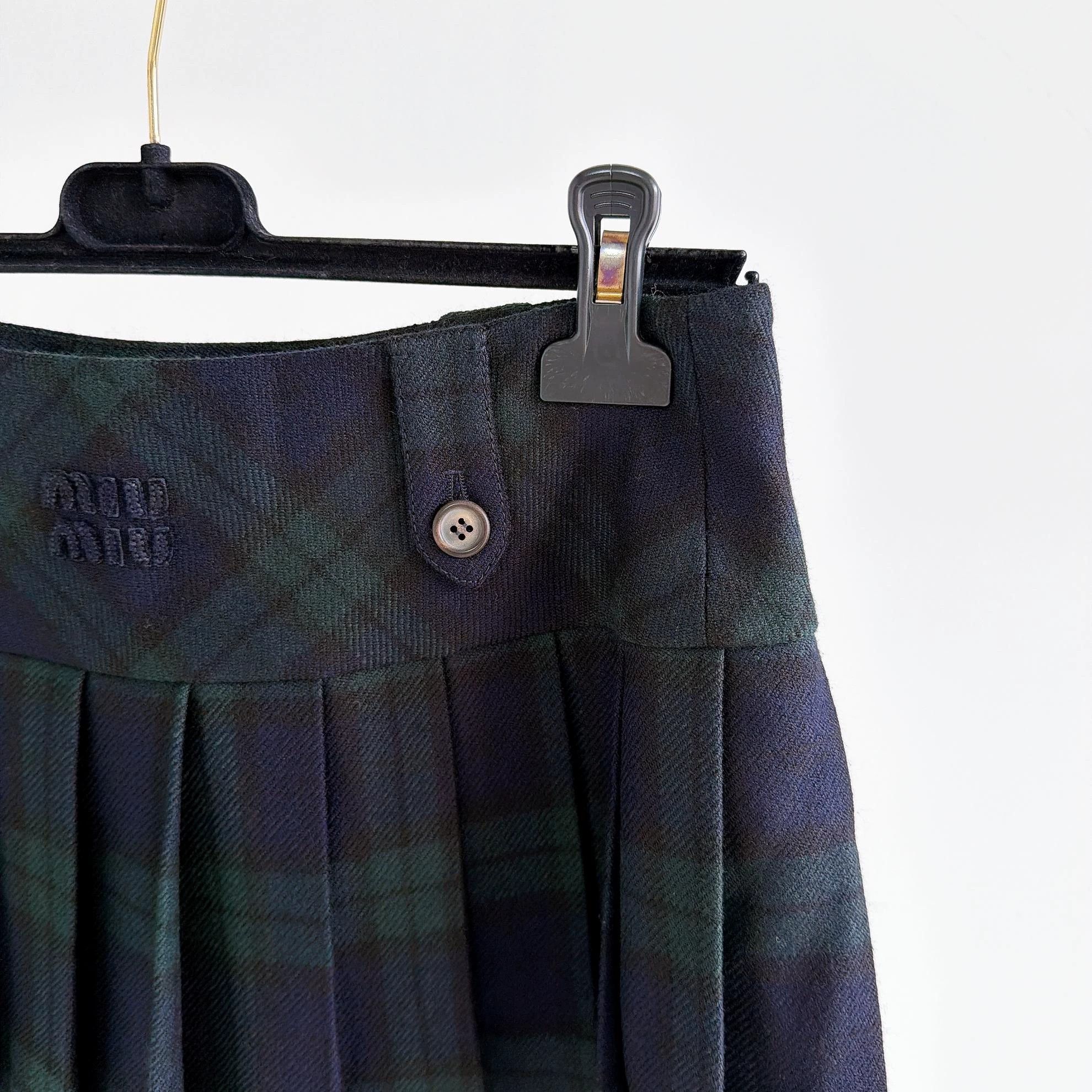 Miu Miu MIU MIU Checkered Color-Blocked Wool Pleated Skirt 36 Size 25" / US 0 / IT 36 - 5 Thumbnail