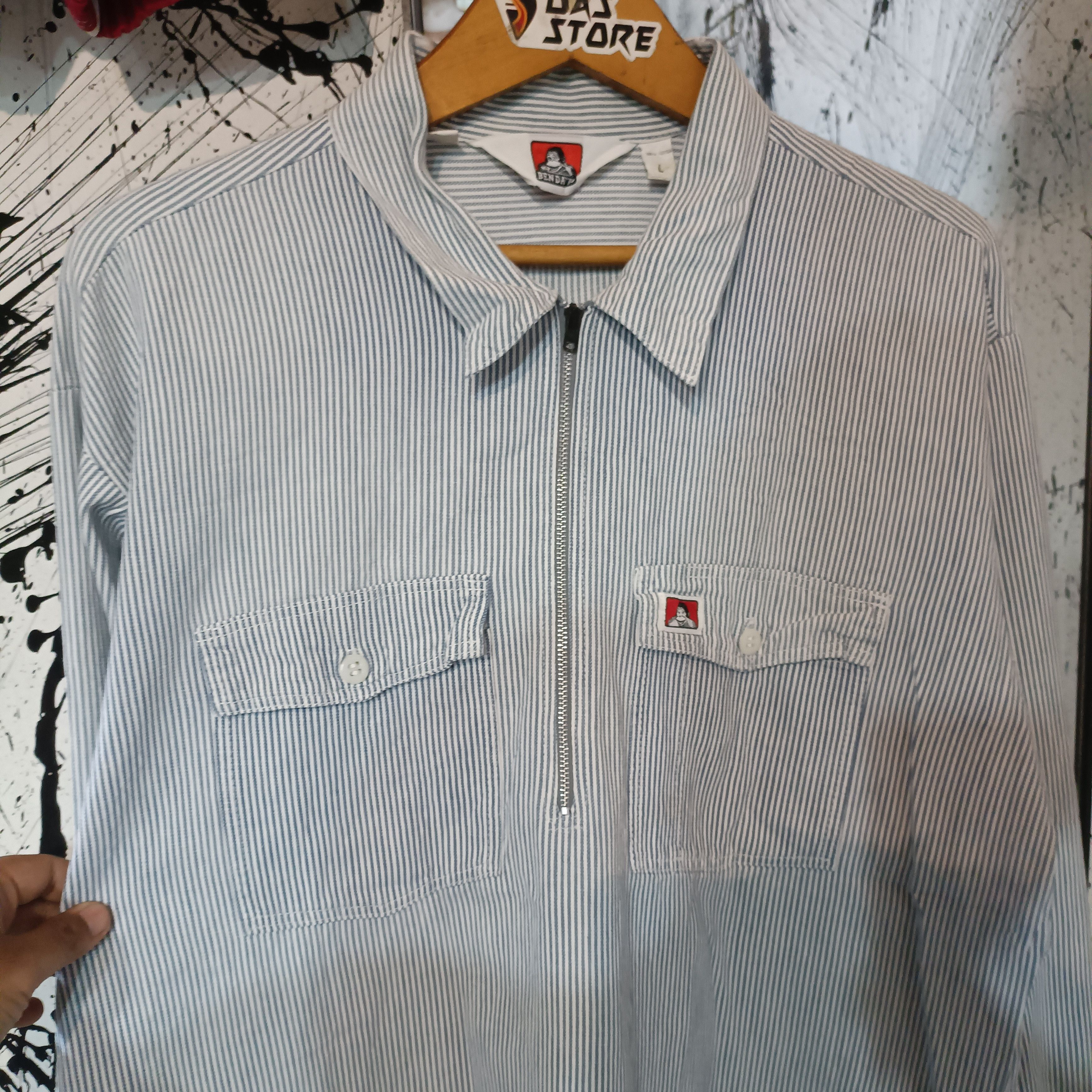 Ben Davis Vintage 1970s Ben Davis Halfziper Long Shirt hickory Work Size US L / EU 52-54 / 3 - 3 Thumbnail