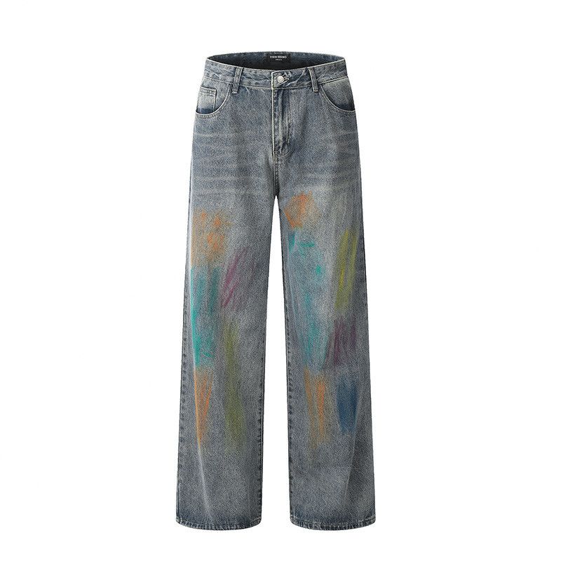 Vintage American retro street loose wide-leg painted jeans for men Size US 32 / EU 48 - 1 Thumbnail