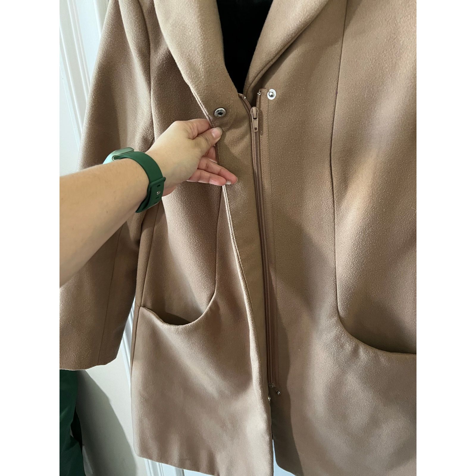 Covington Cocoon Long Tan Pea Coat Tweed Zip-up Jacket Pockets Medium Size M / US 6-8 / IT 42-44 - 10 Thumbnail
