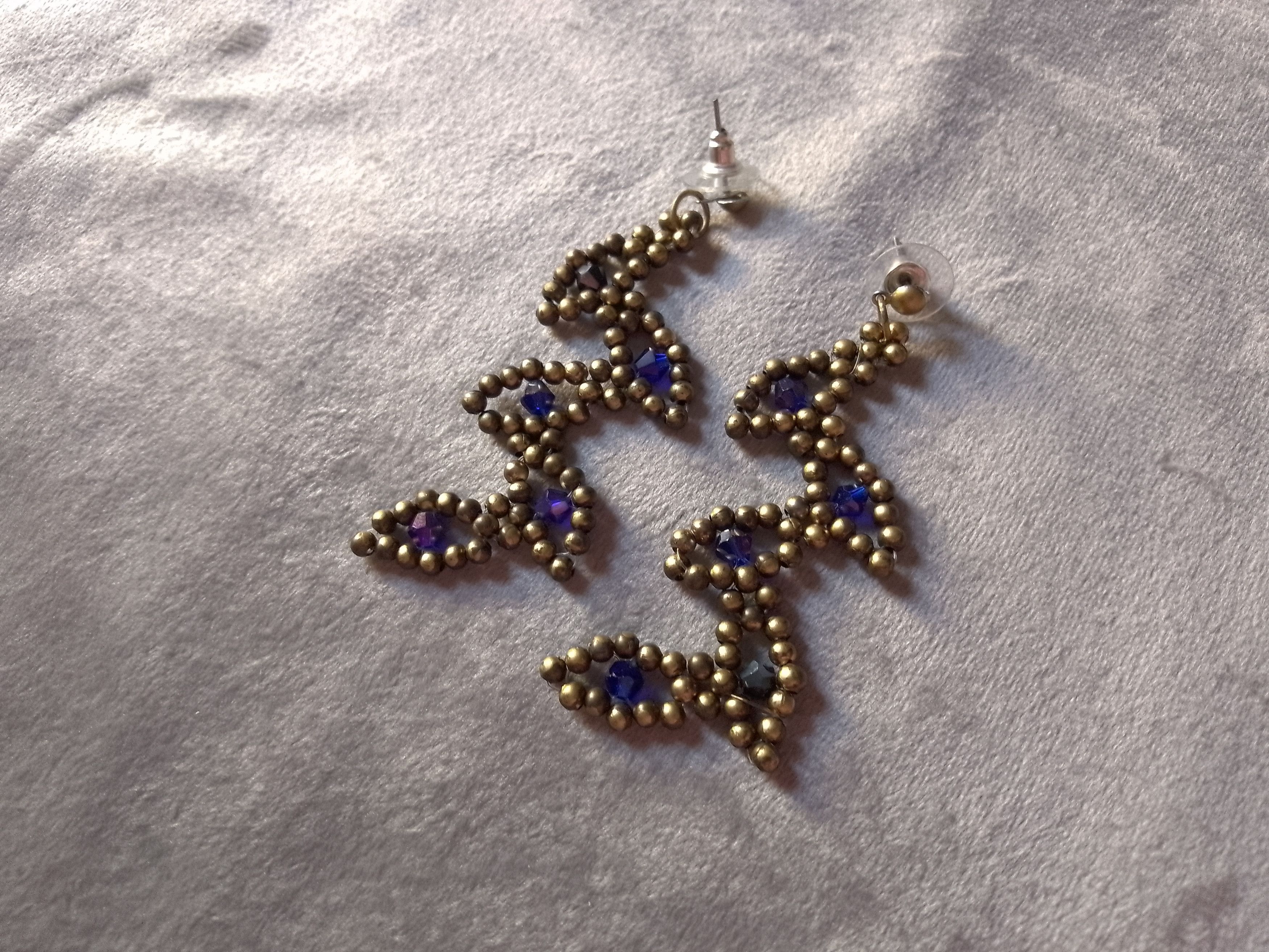 Handmade Necklace Vintage Earrings Leafy Brass Blue Crystal Size ONE SIZE - 9 Thumbnail