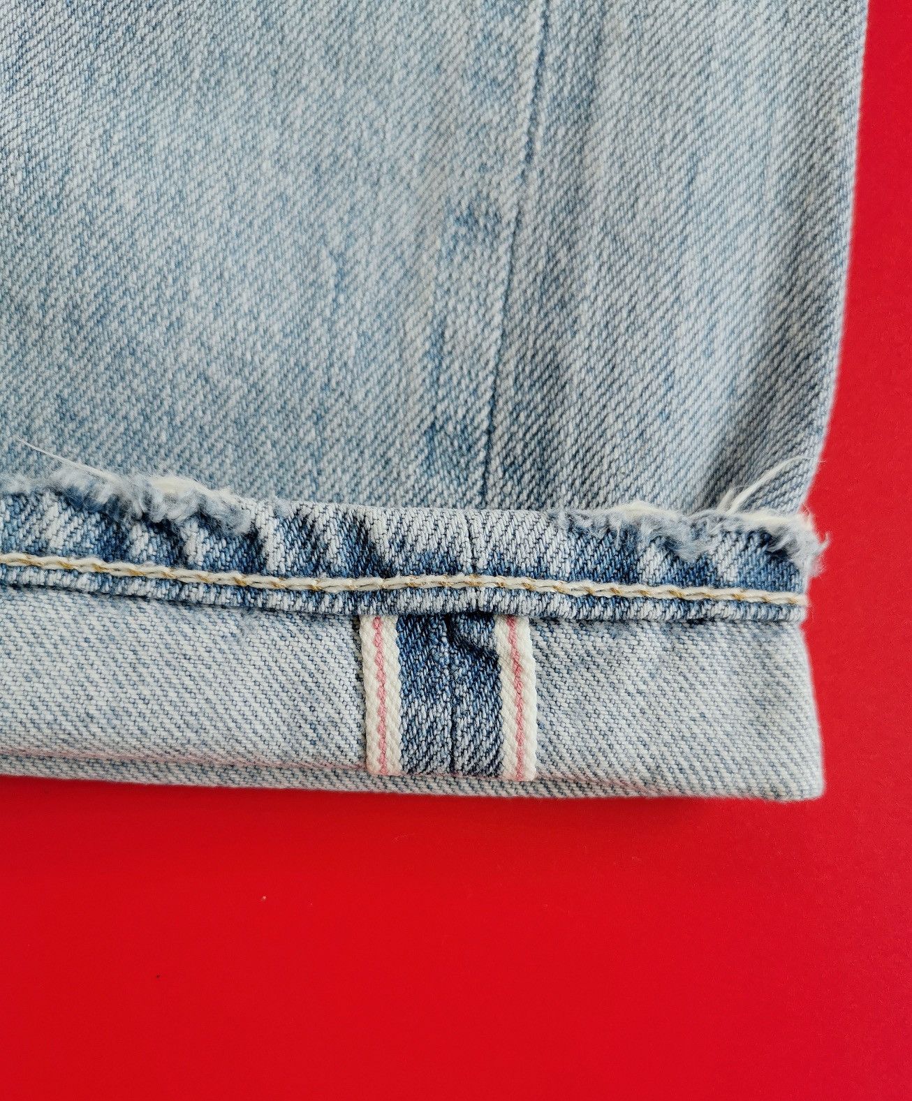 GOA GOA Selvedge Straight Leg Distressed Light Wash Jeans Size US 31 - 12 Thumbnail