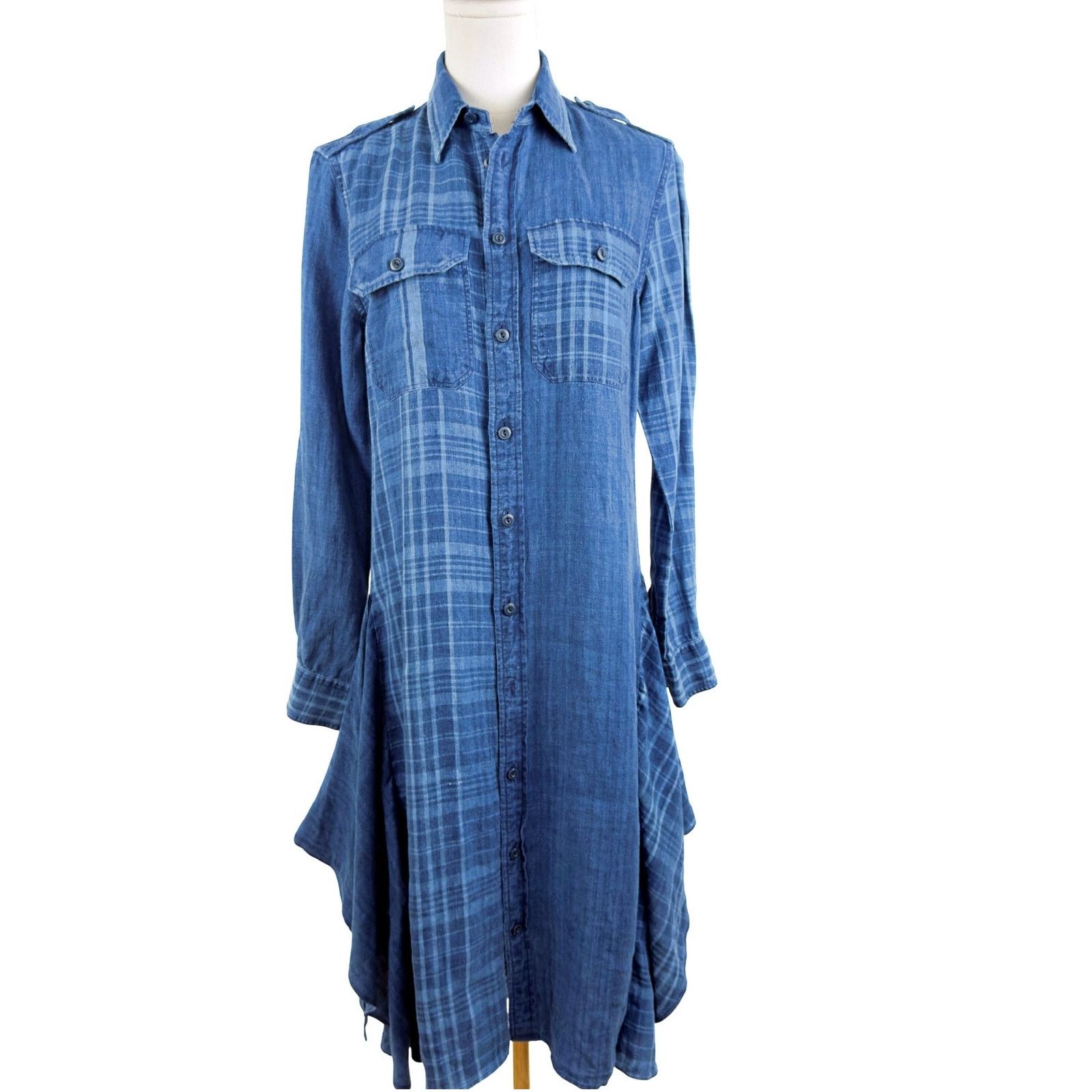 Polo Ralph Lauren Polo Ralph Lauren Sz 2 Indigo Blue Plaid Linen Shirt Dress Size XS / US 0-2 / IT 36-38 - 3 Thumbnail