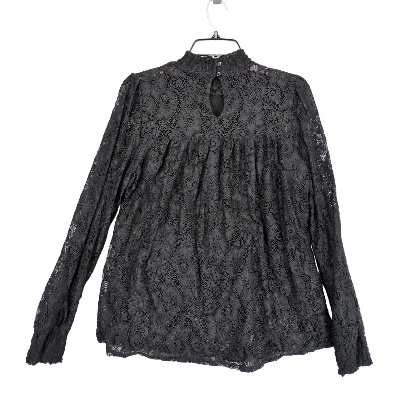 Other Cable & Gauge Black Floral Lace Long Sleeve Smocked Top L Size L / US 10 / IT 46 - 2 Thumbnail